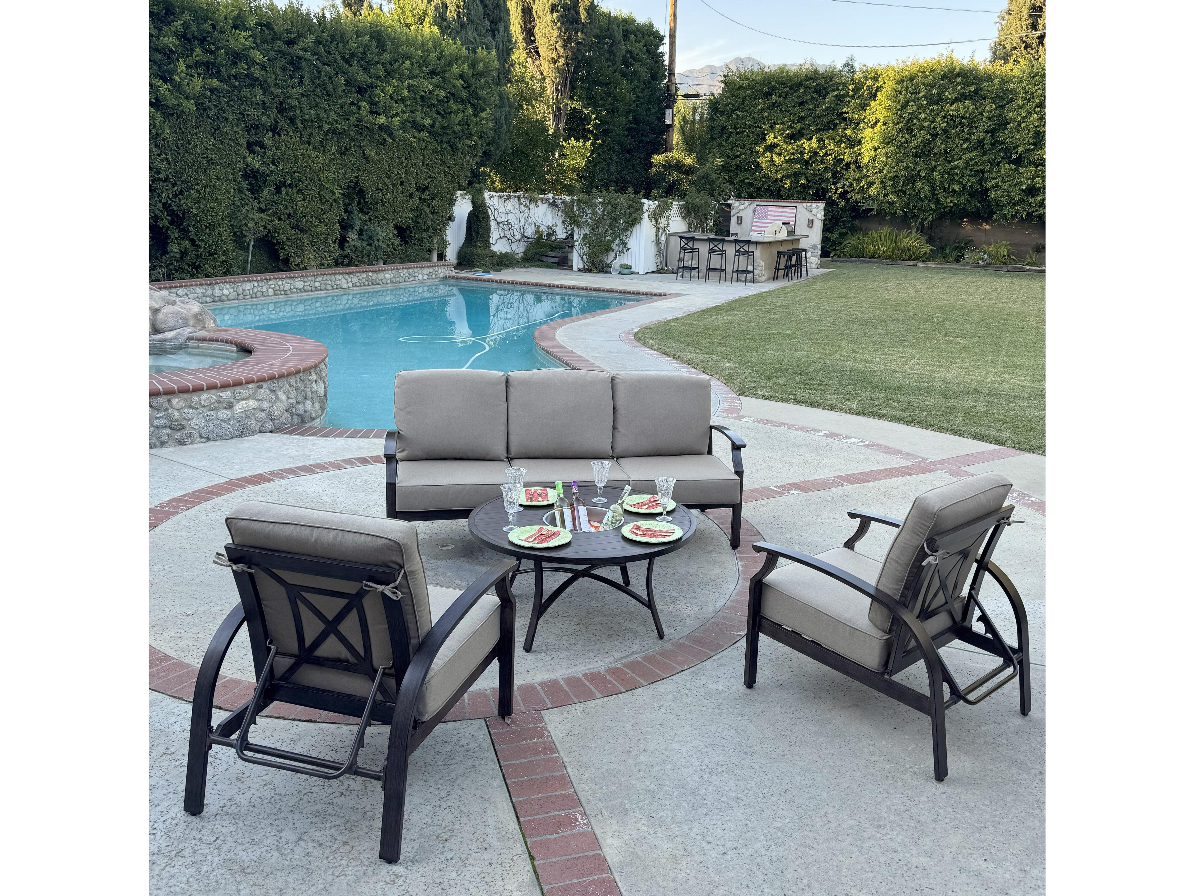 Atlantis Walnut Aluminum Cushion Lounge Set