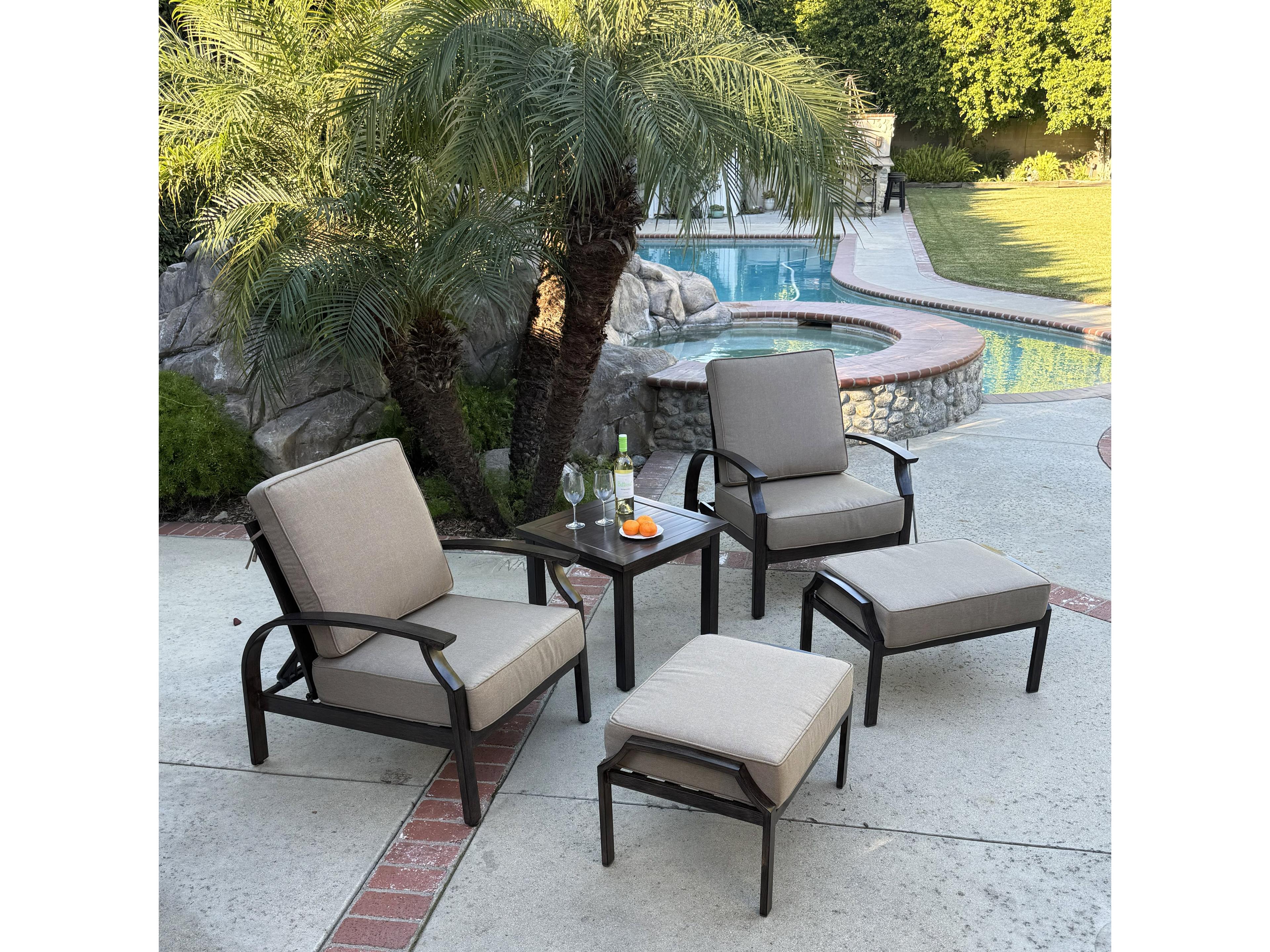 Atlantis Walnut Aluminum Cushion Lounge Set