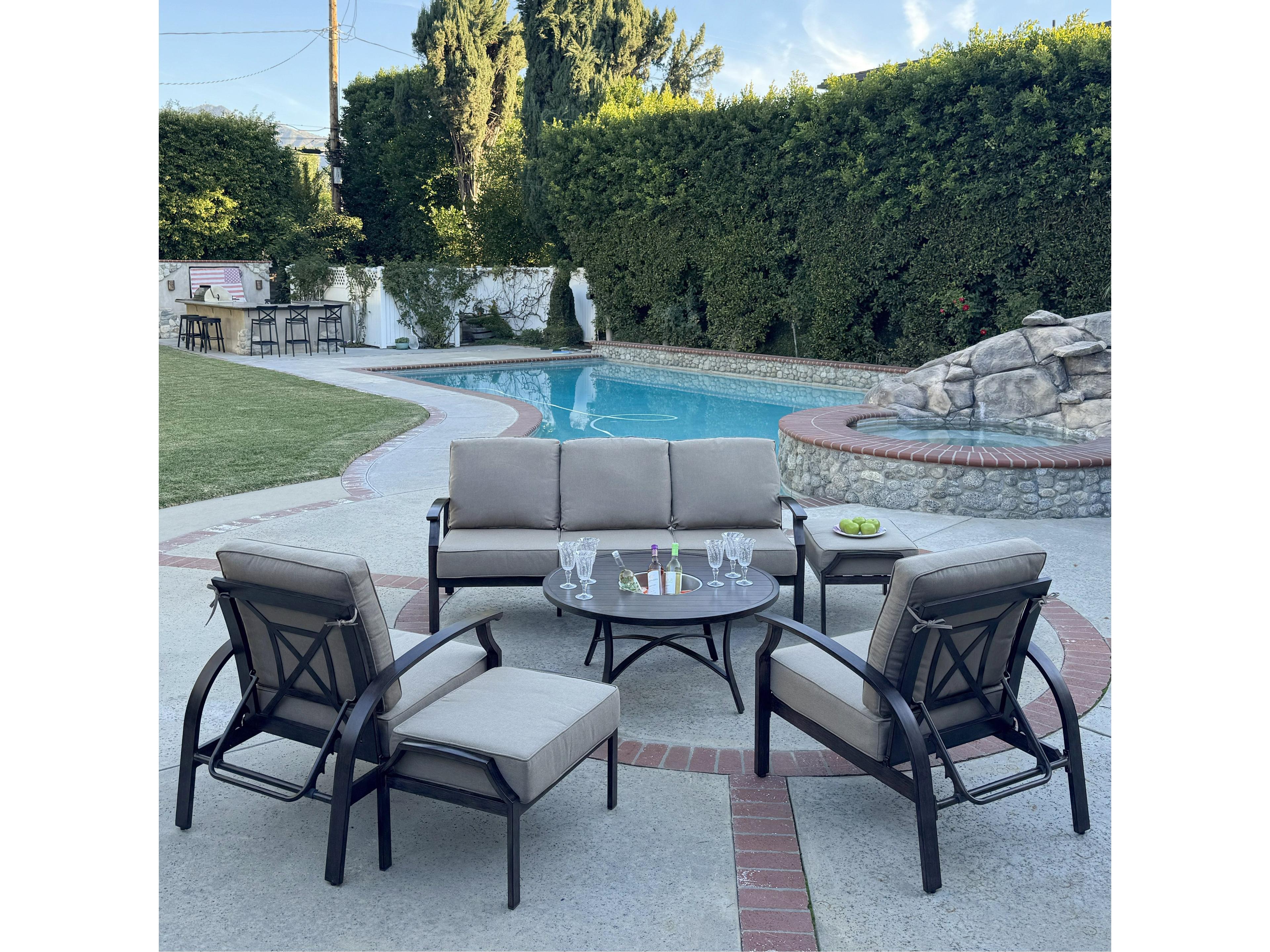 Atlantis Walnut Aluminum Cushion Lounge Set