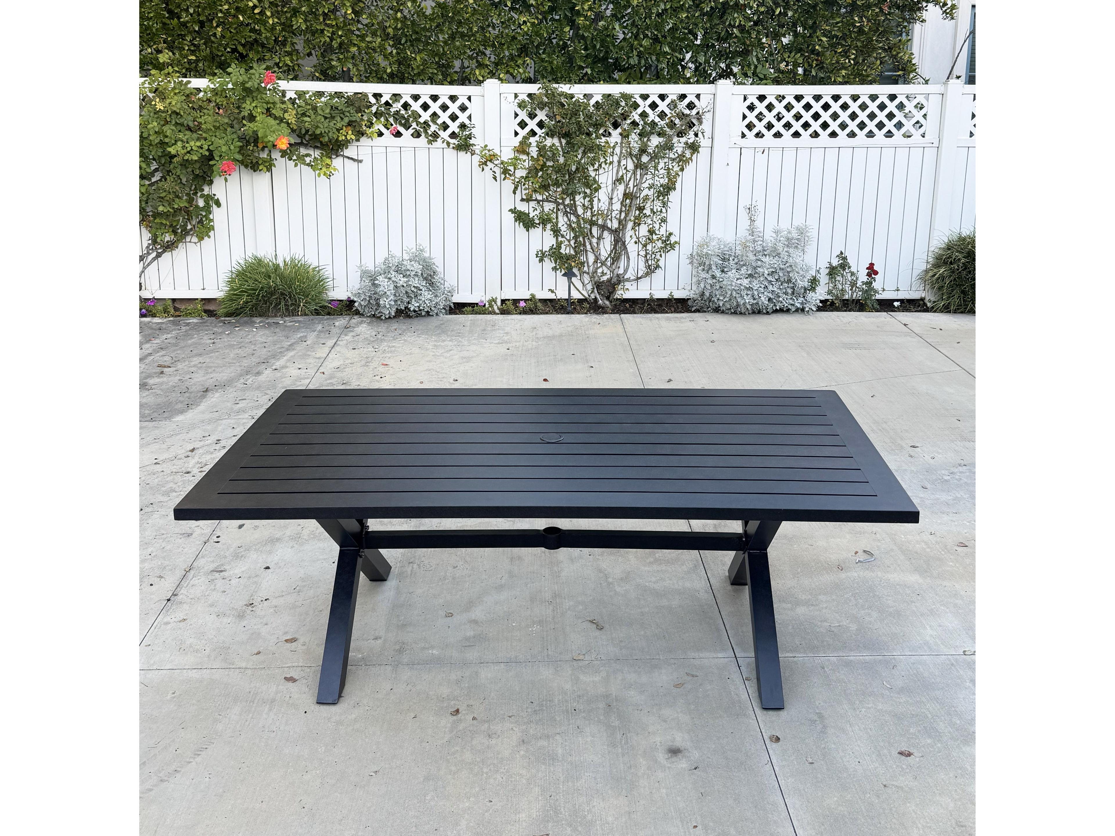 Palm Springs Antique Bronze Aluminum Rectangular Umbrella Hole Dining Table