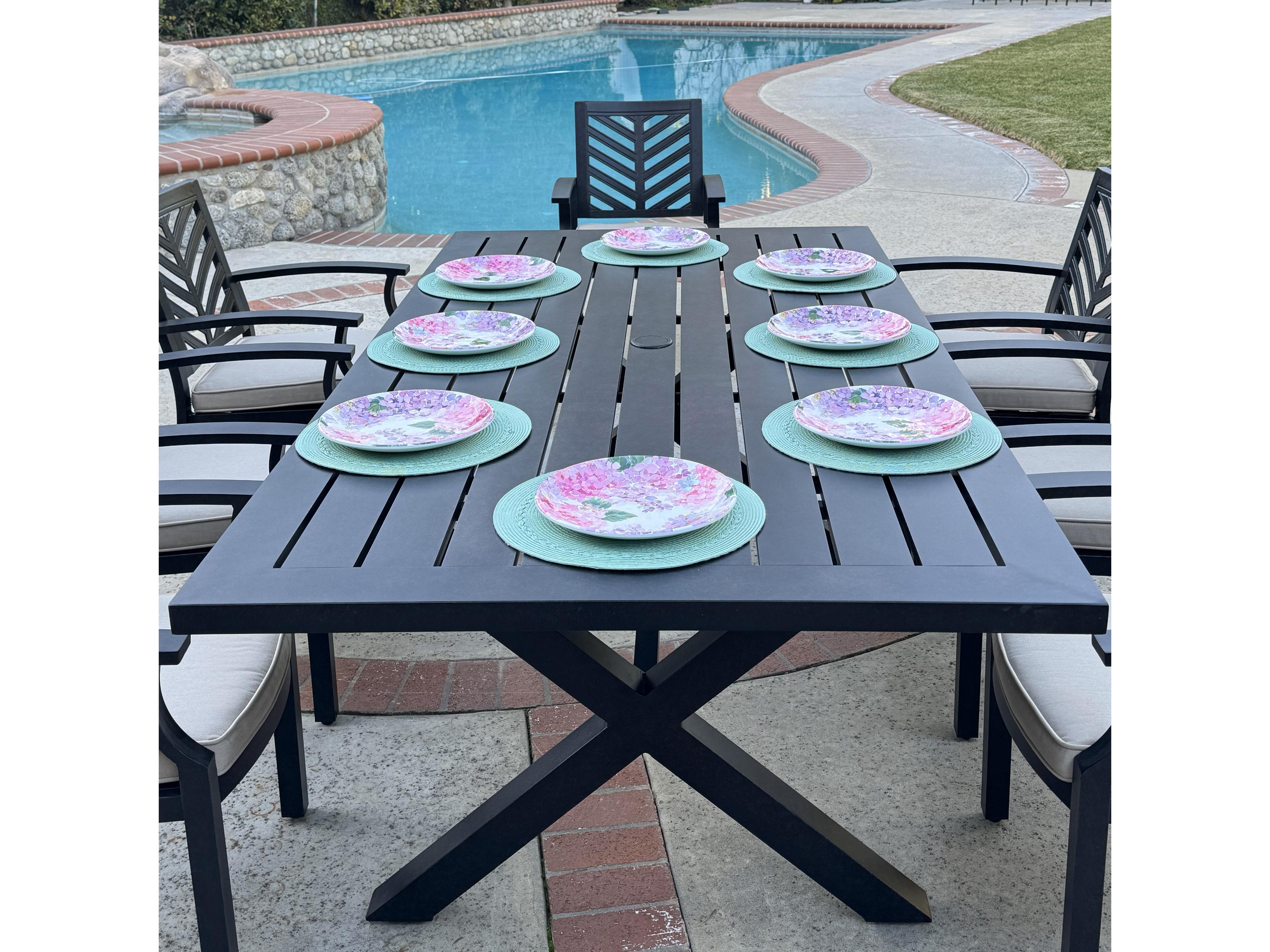 Darlee Outdoor Living Palm Springs Antique Bronze Aluminum Rectangular Umbrella Hole Dining Table