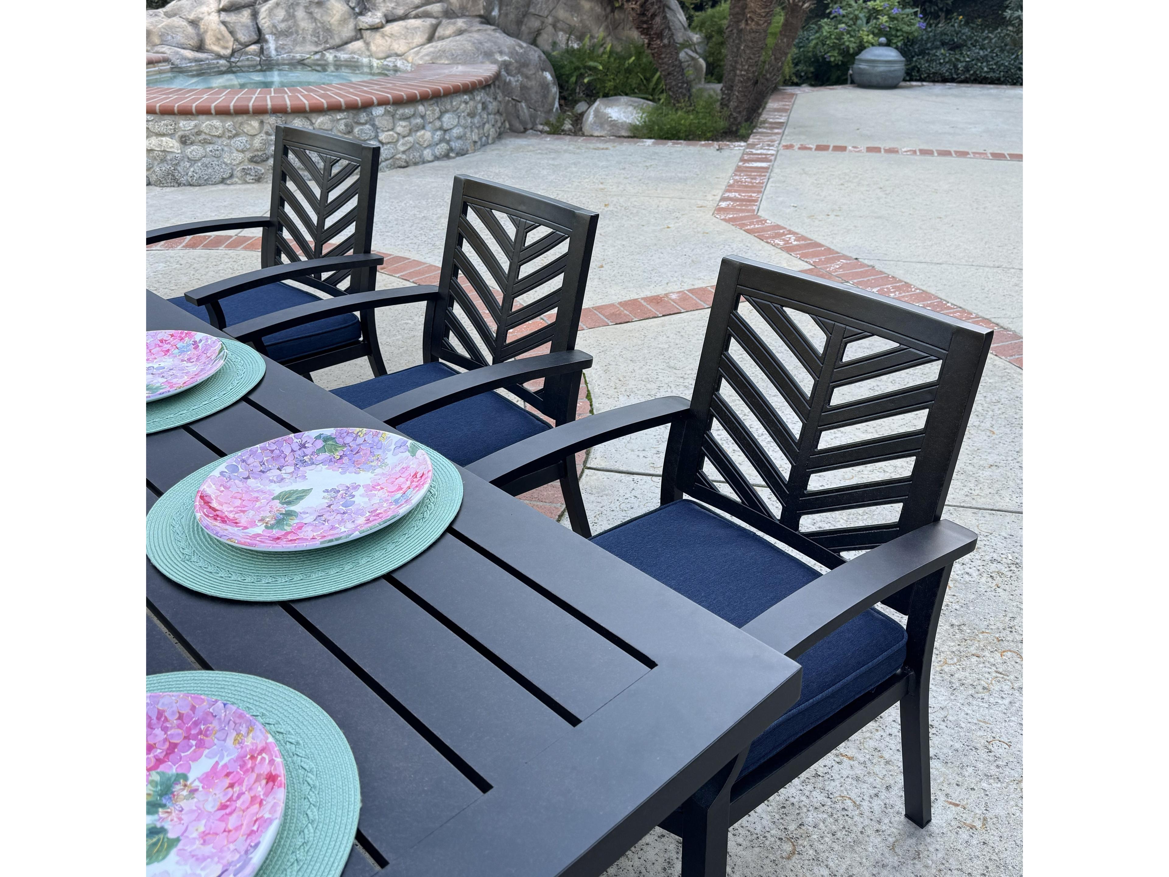 Darlee Outdoor Living Palm Springs Antique Bronze Aluminum Rectangular Umbrella Hole Dining Table