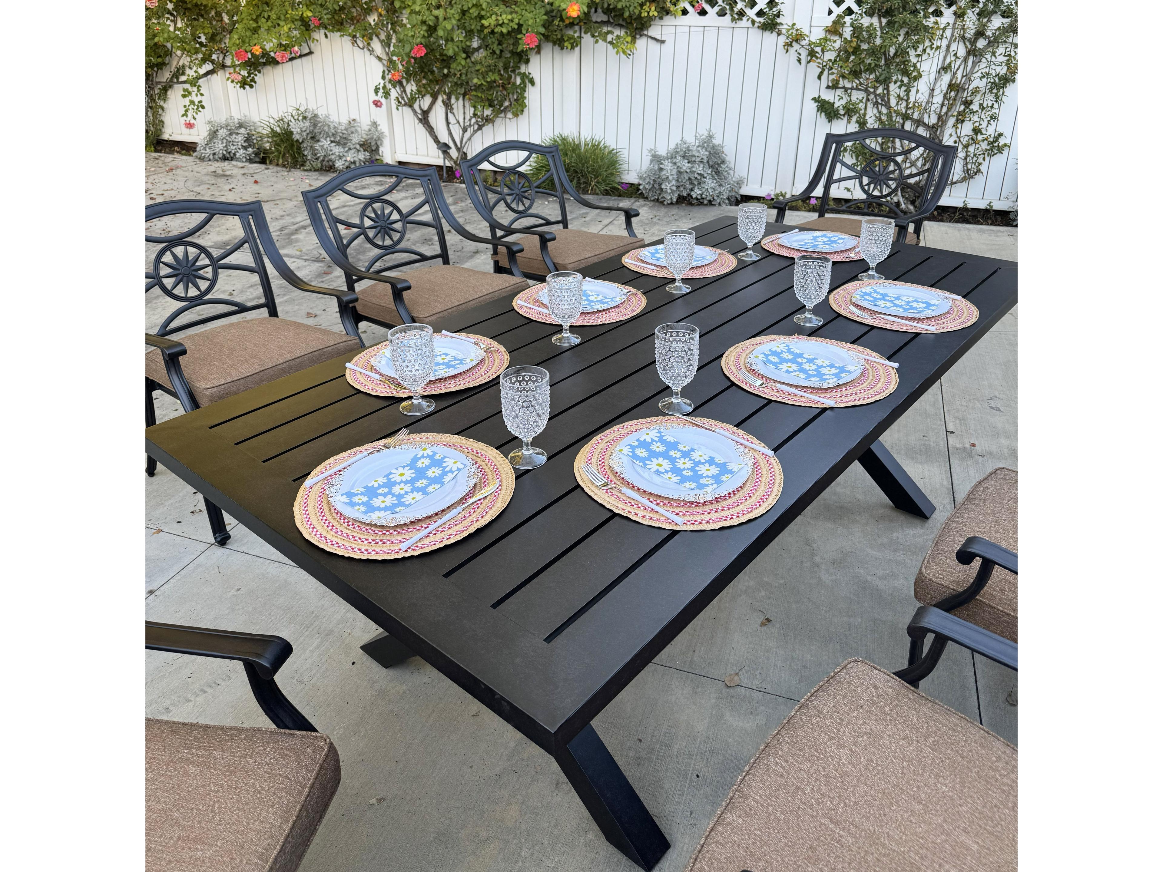 Darlee Outdoor Living Palm Springs Antique Bronze Aluminum Rectangular Umbrella Hole Dining Table