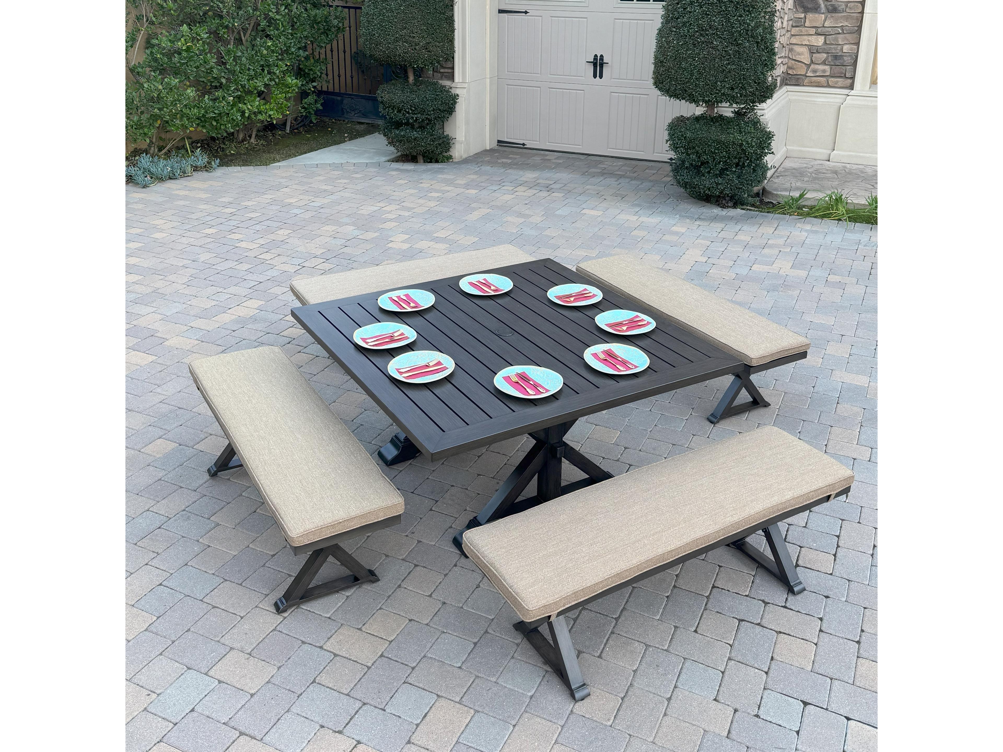 Brooklyn Aluminum 5-Piece Patio Dining Set with 59" Square Dining Table