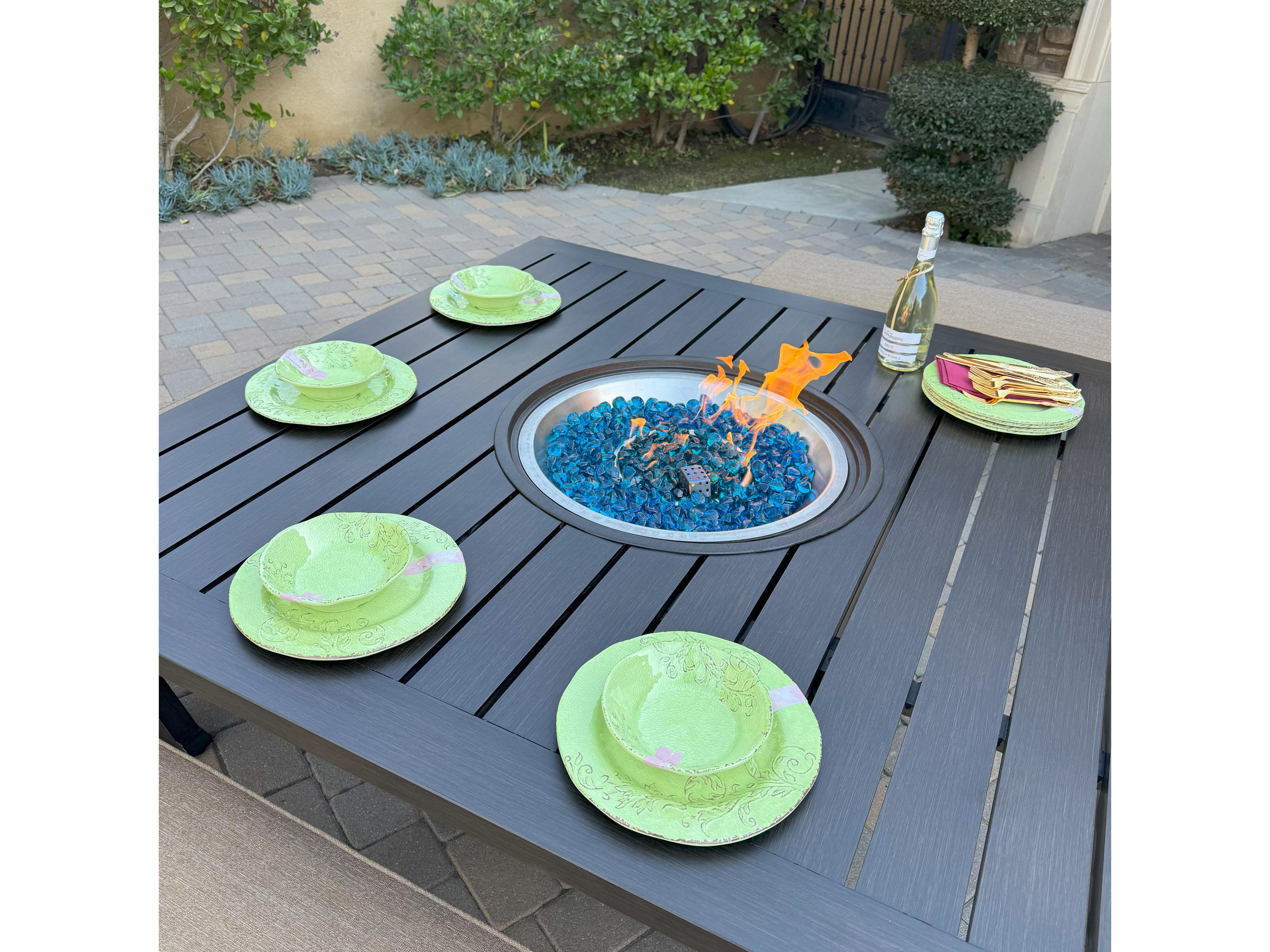 Darlee Outdoor Living Brooklyn Aluminum 6-Piece Dining Set with 60" Square Propane Fire Pit Dining Table