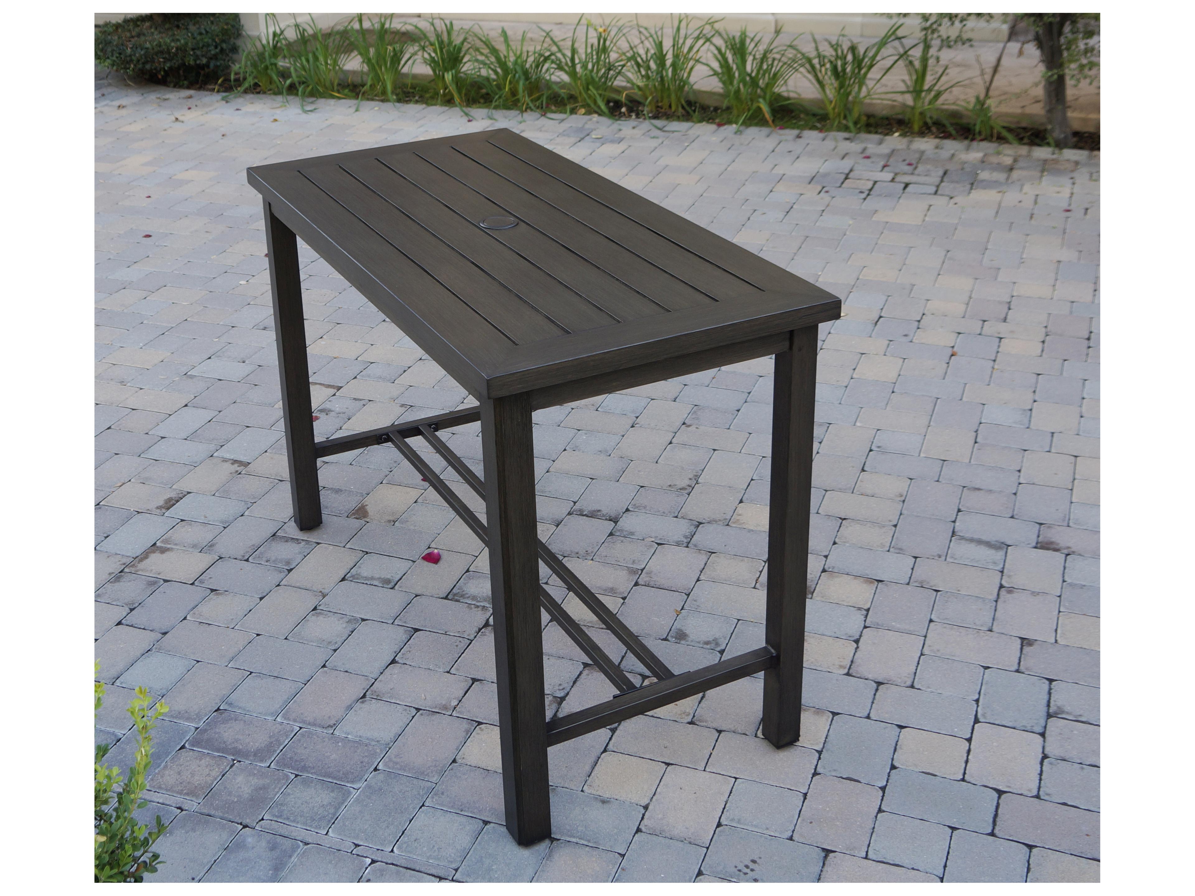 Brooklyn Cast Aluminum Multibrown Rectangular Counter Table with Umbrella Hole