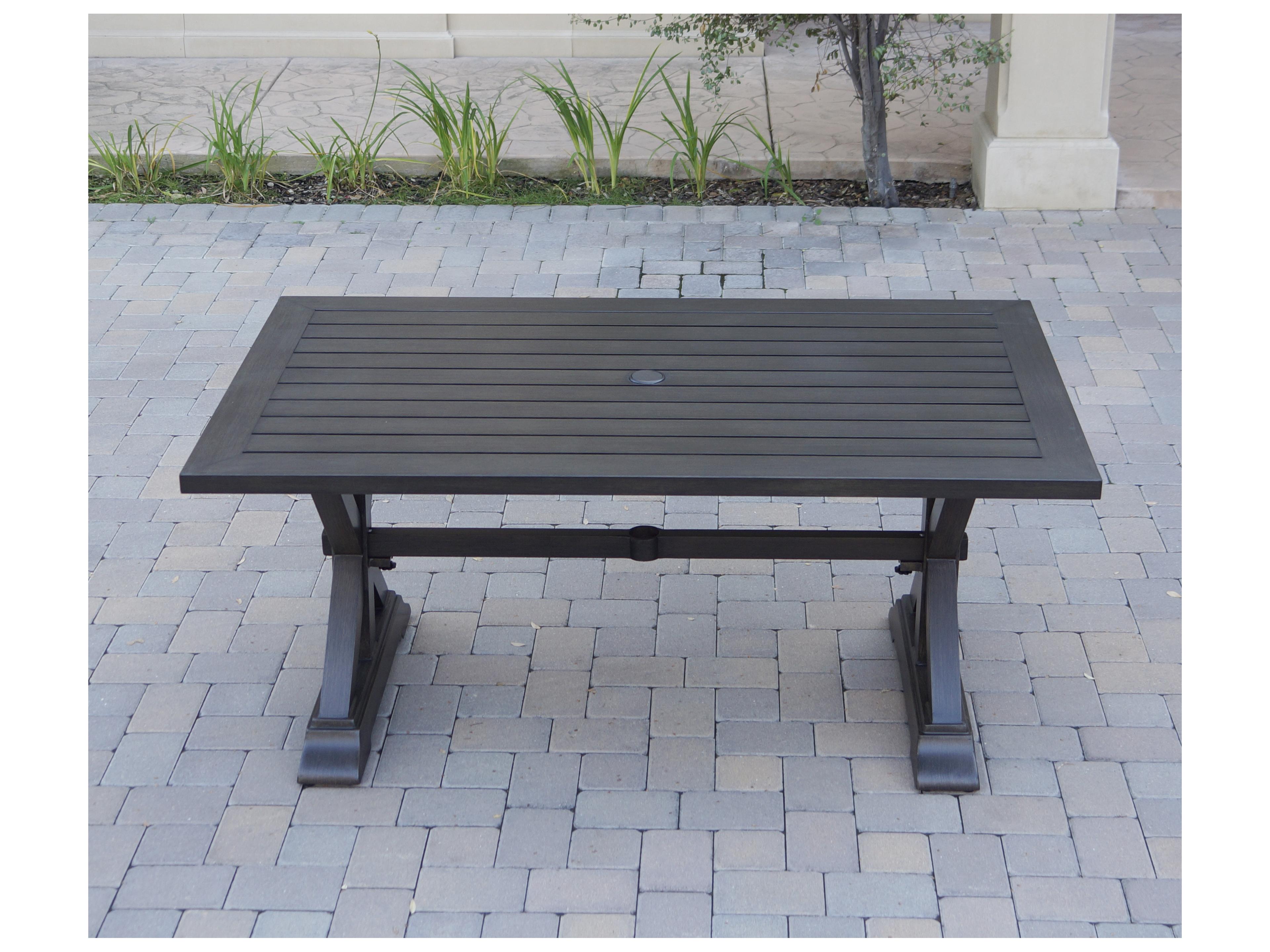 Darlee Outdoor Living Brooklyn Cast Aluminum Multibrown Rectangular Dining Table with Umbrella Hole