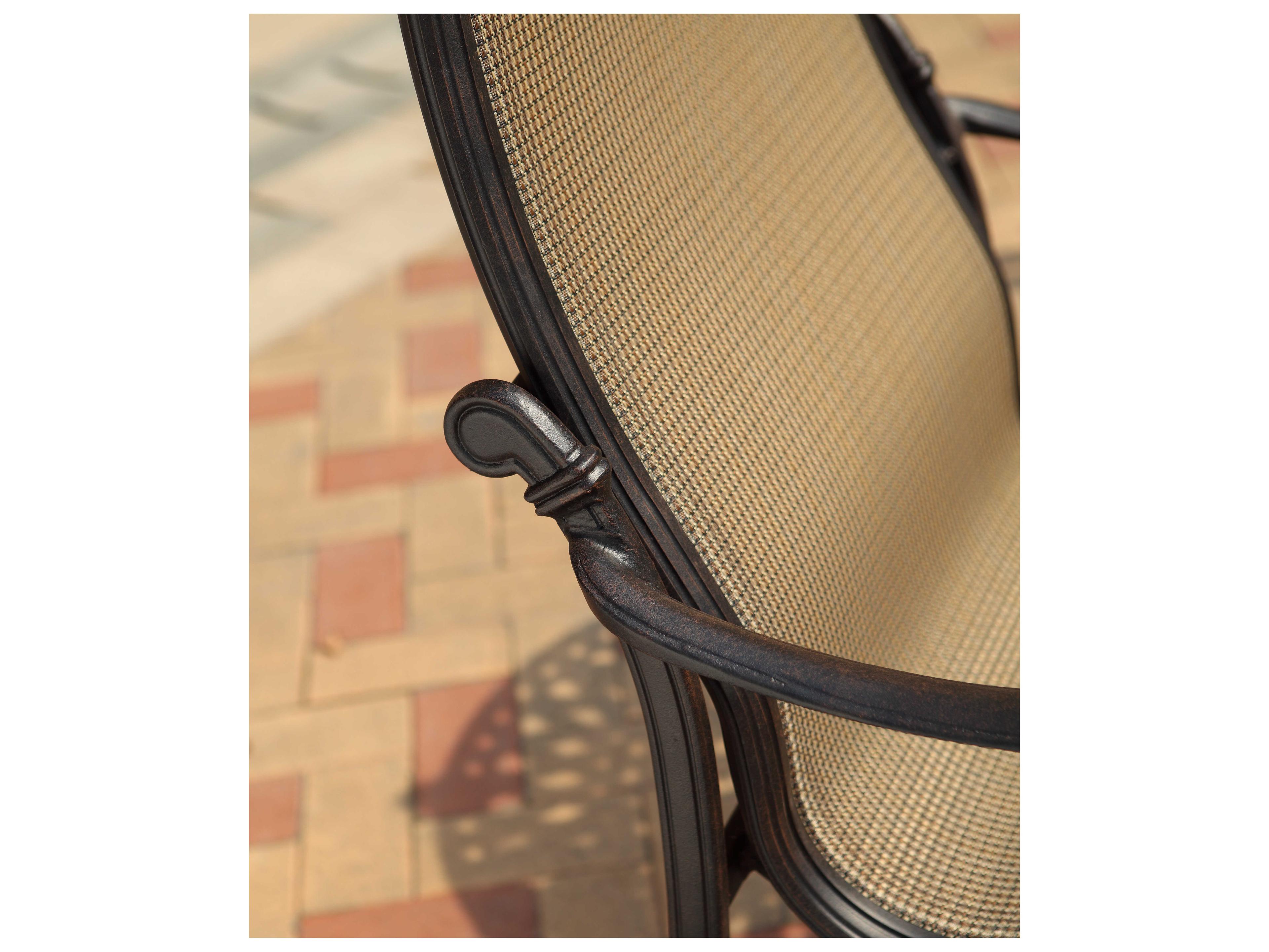 Darlee Outdoor Living Monterey Sling Cast Aluminum Antique Bronze Swivel Rocker Dining Arm Chair Set of 4