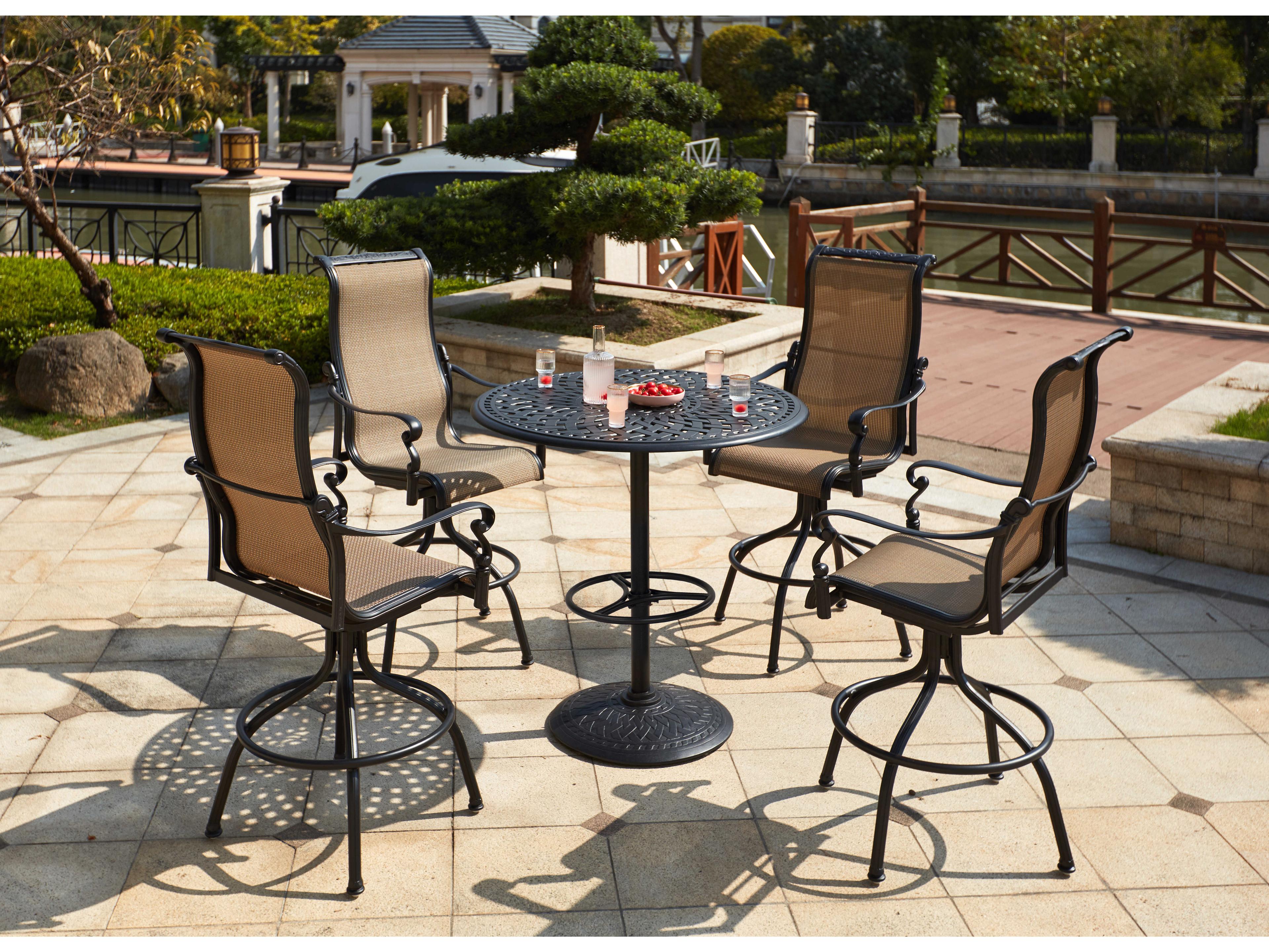 Darlee Outdoor Living Monterey Sling Cast Aluminum Antique Bronze Swivel Bar Stool Set of 4