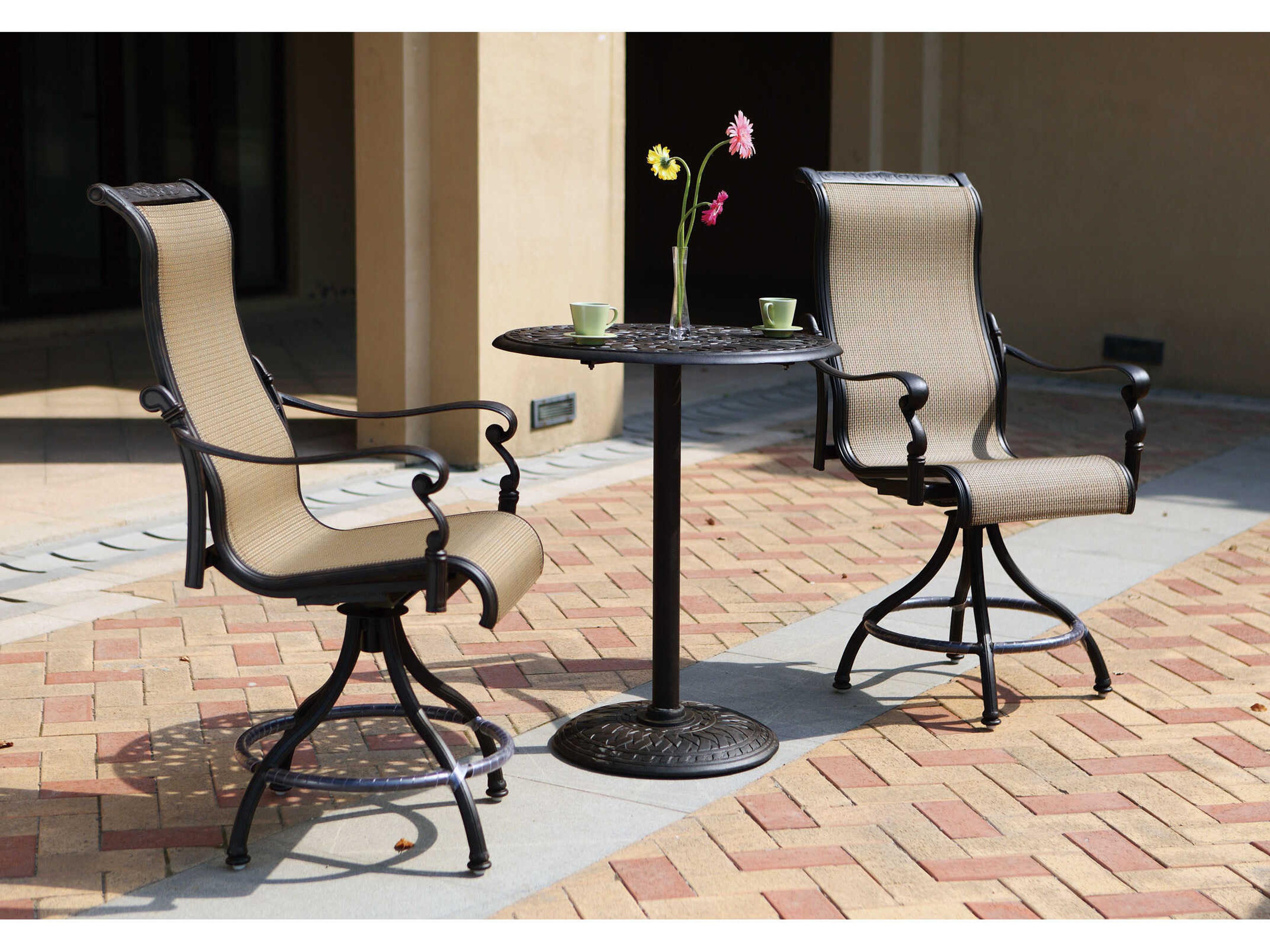 Darlee Outdoor Living Monterey Sling Cast Aluminum Antique Bronze Counter Height Stool Set of 4
