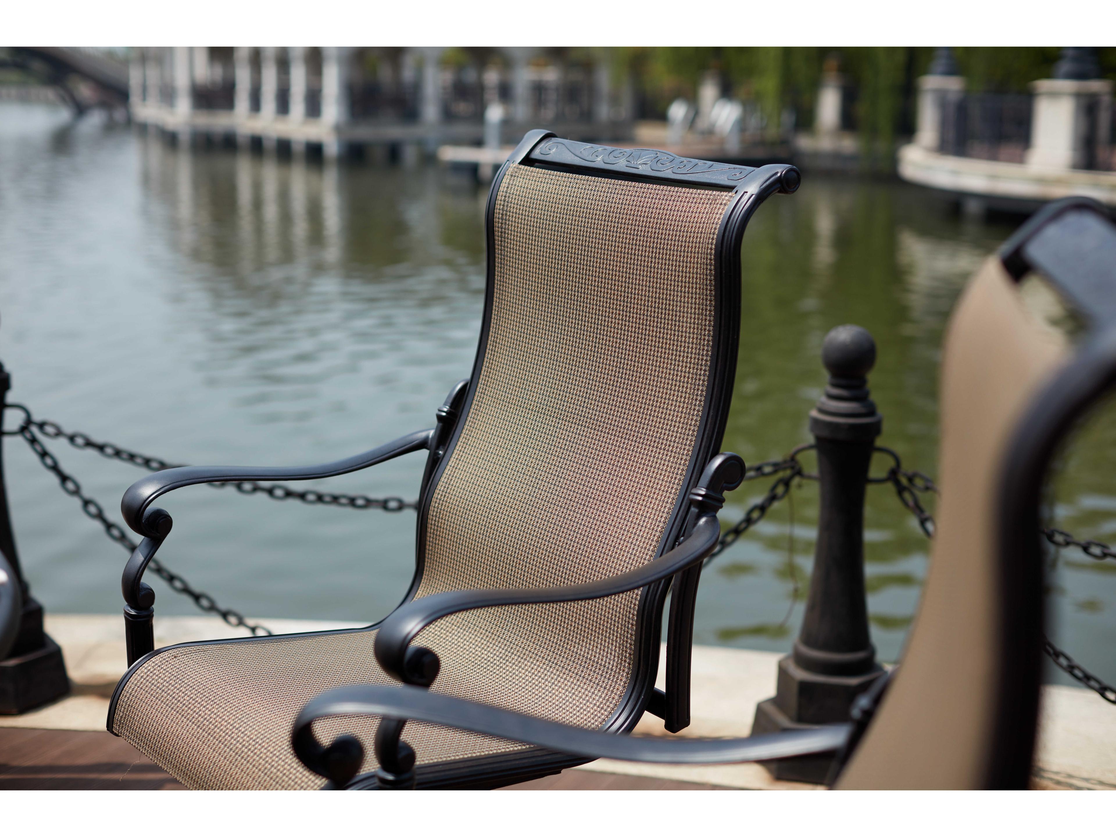 Darlee Outdoor Living Monterey Sling Cast Aluminum Antique Bronze 7 Piece Fire Pit Counter Set