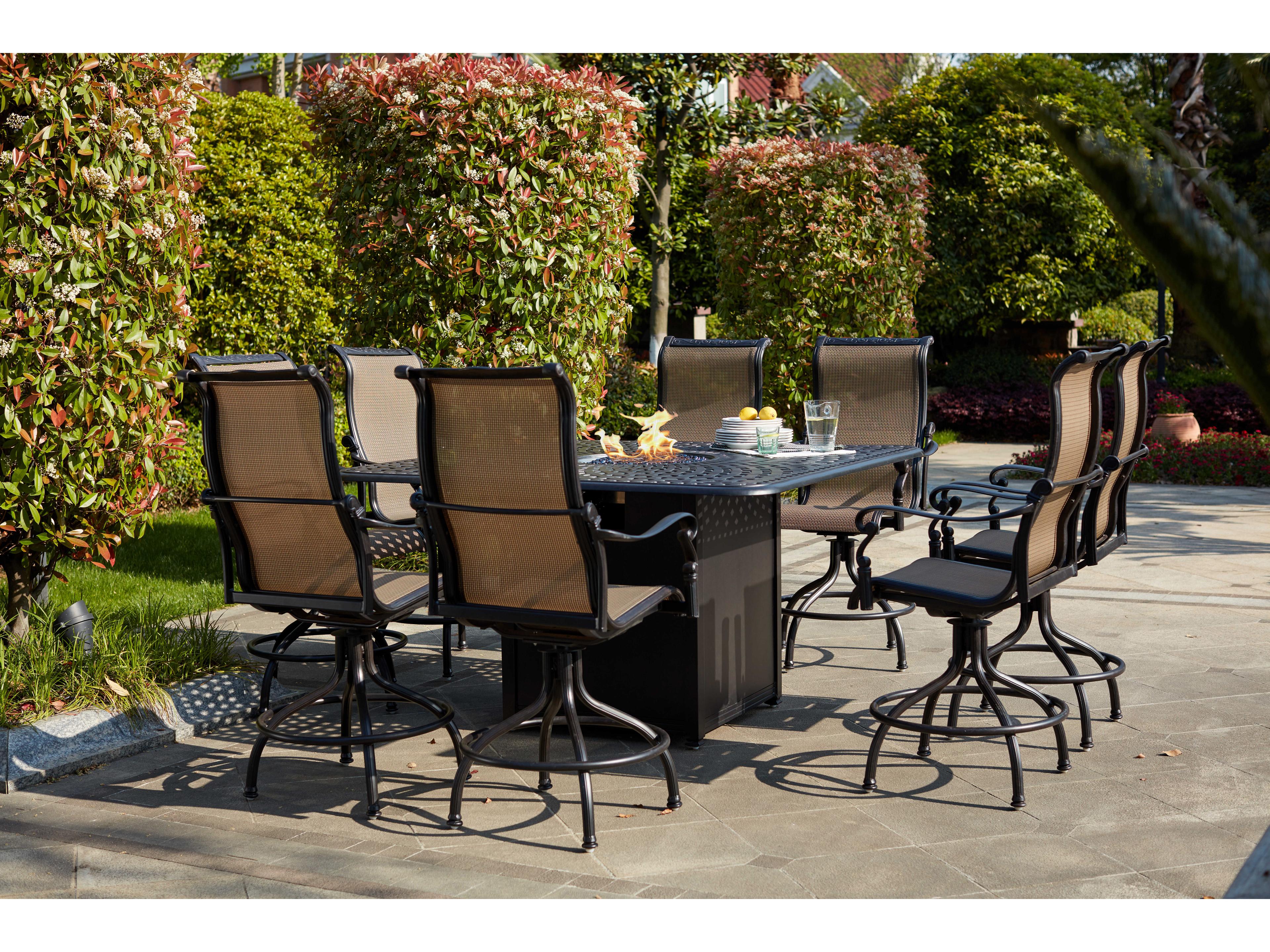 Monterey Sling Cast Aluminum Antique Bronze 9 Piece Fire Pit Counter Set