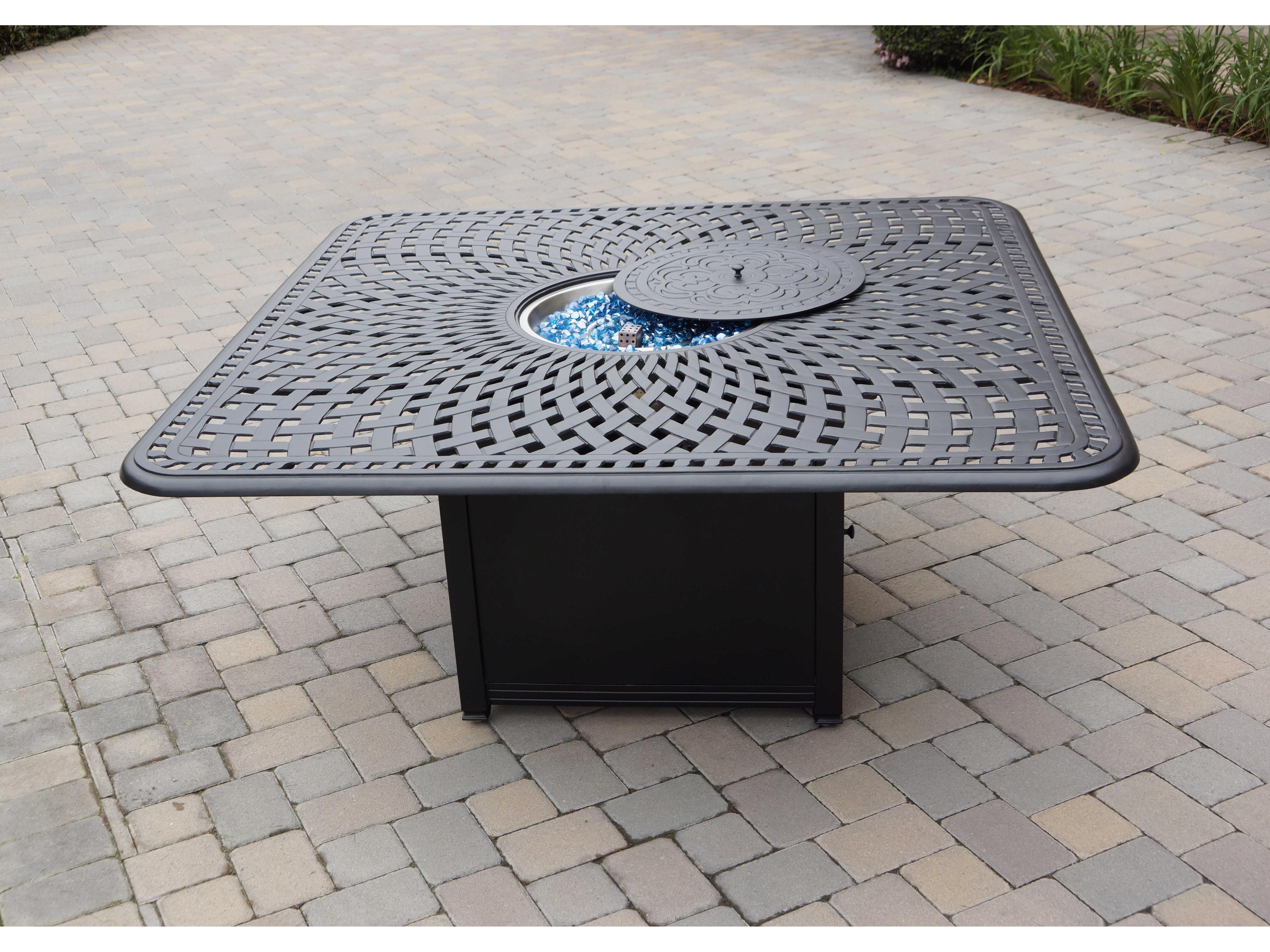 Darlee Outdoor Living Monterey Sling Cast Aluminum Antique Bronze 9 Piece Fire Pit Dining Set