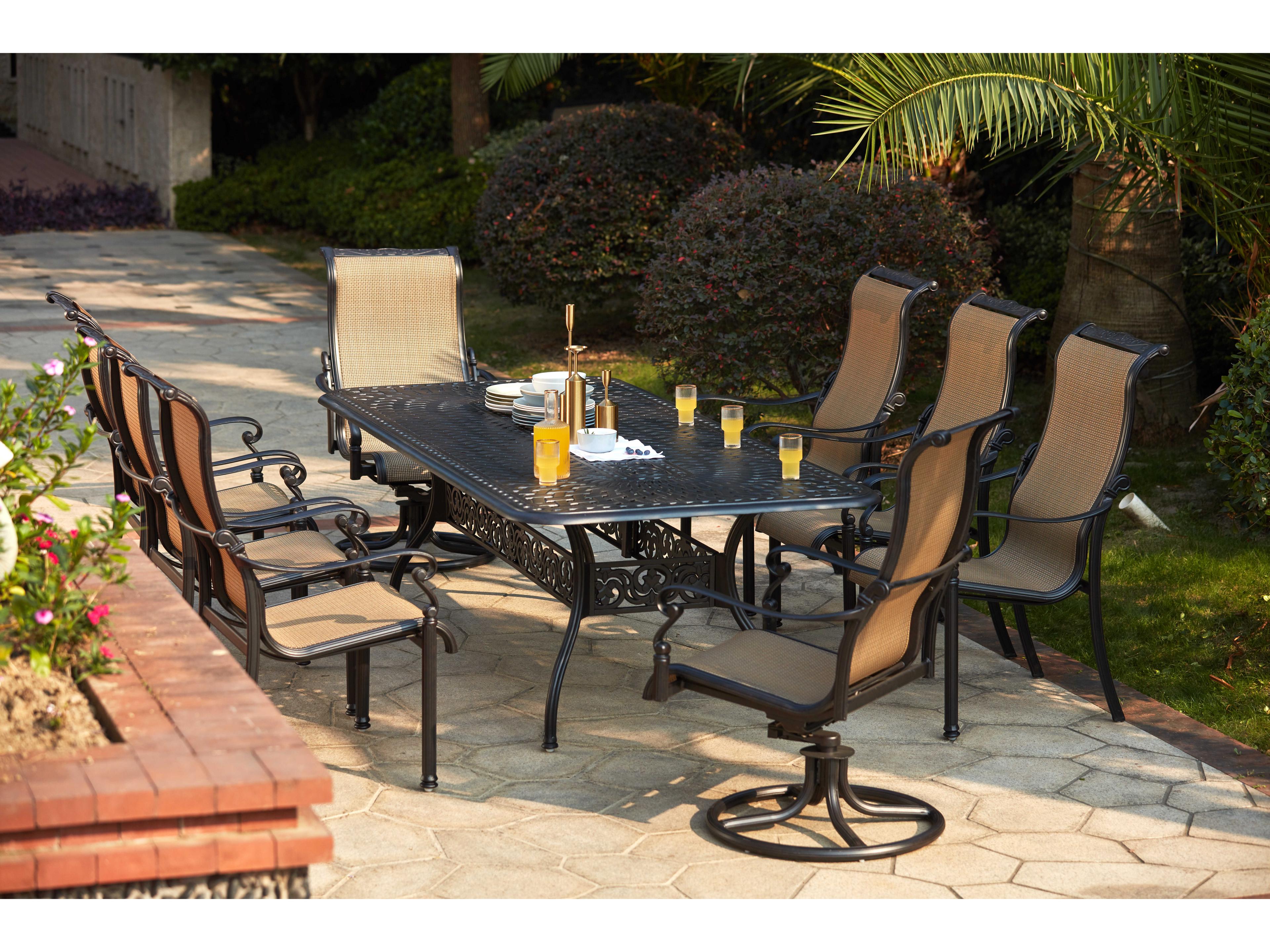 Monterey Sling Cast Aluminum Antique Bronze 9 Piece Dining Set