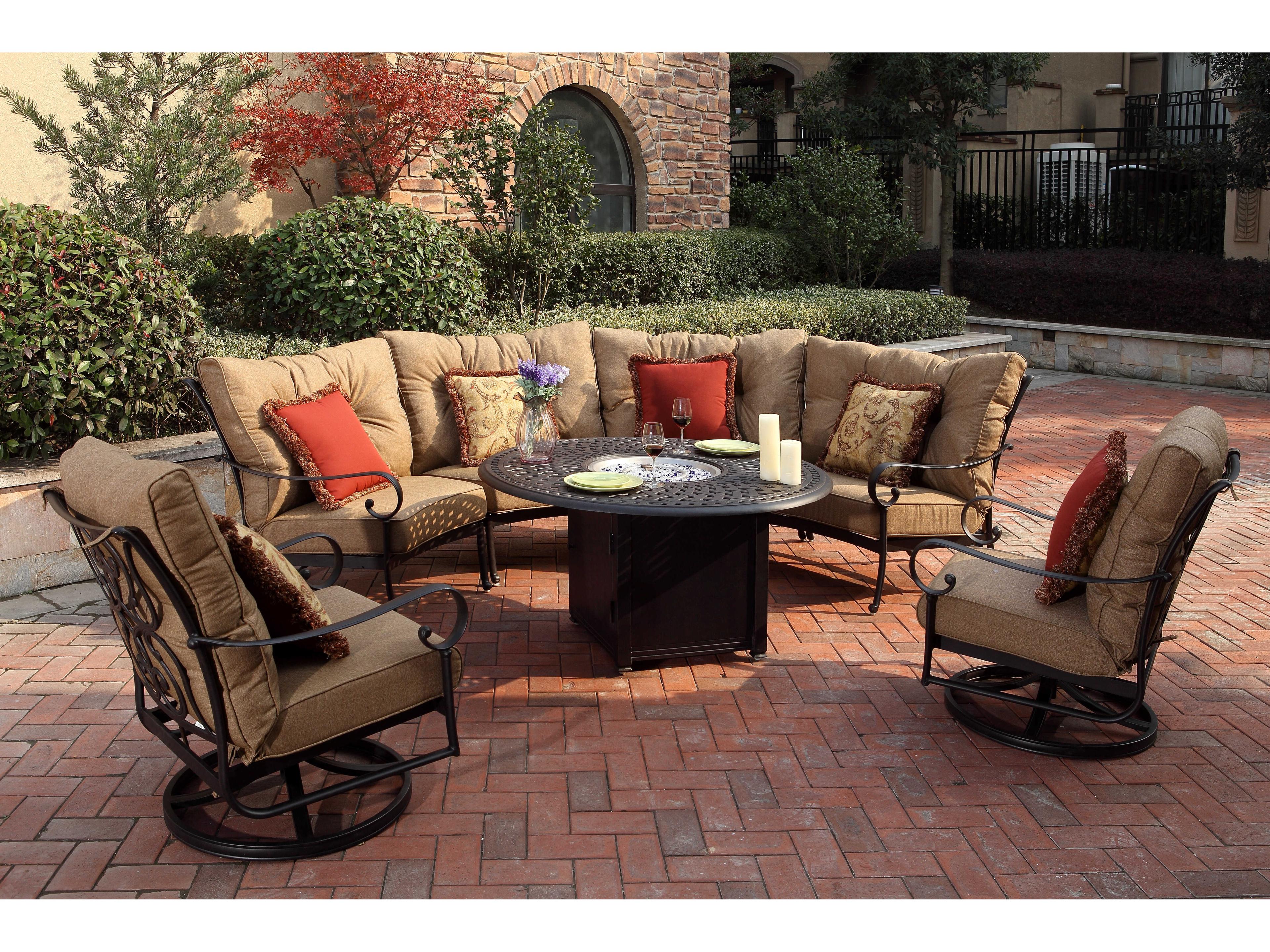 Santa Anita Cast Aluminum Antique Bronze 7 Piece Fire Pit Sectional Lounge Set
