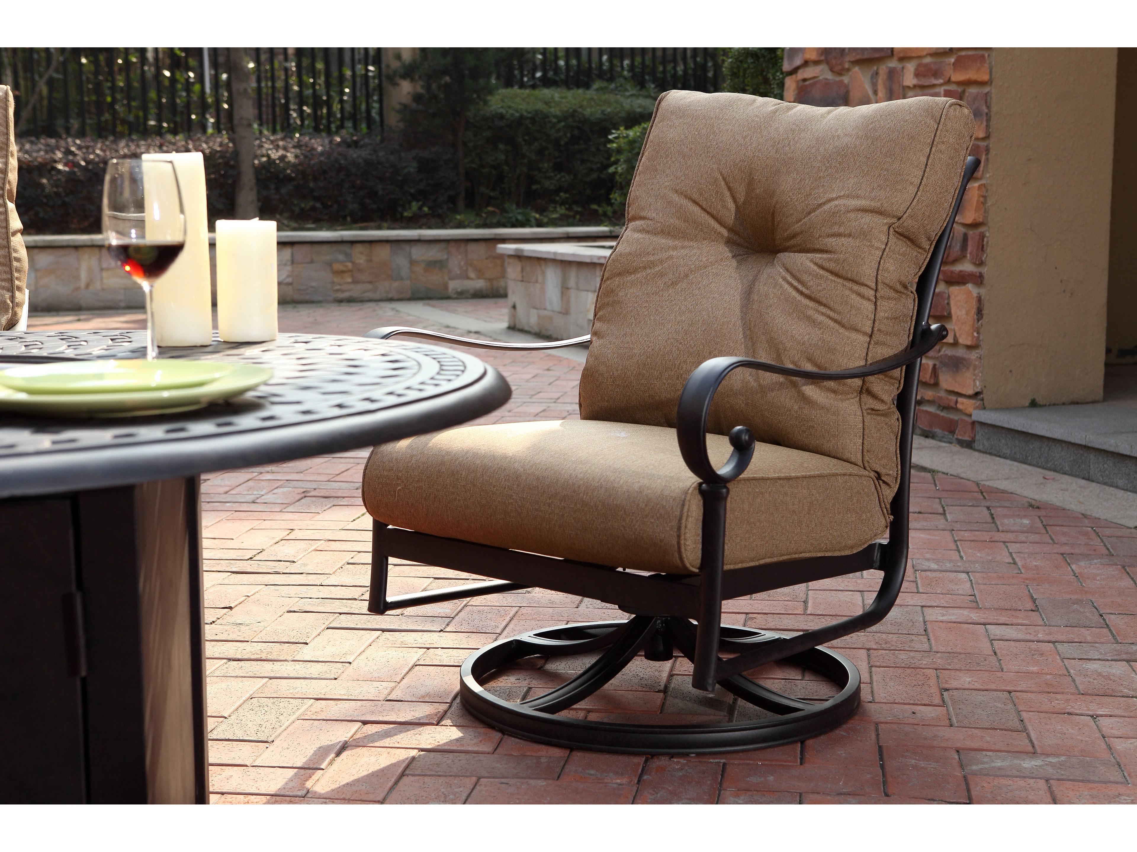 Darlee Outdoor Living Santa Anita Cast Aluminum Antique Bronze 7 Piece Fire Pit Sectional Lounge Set