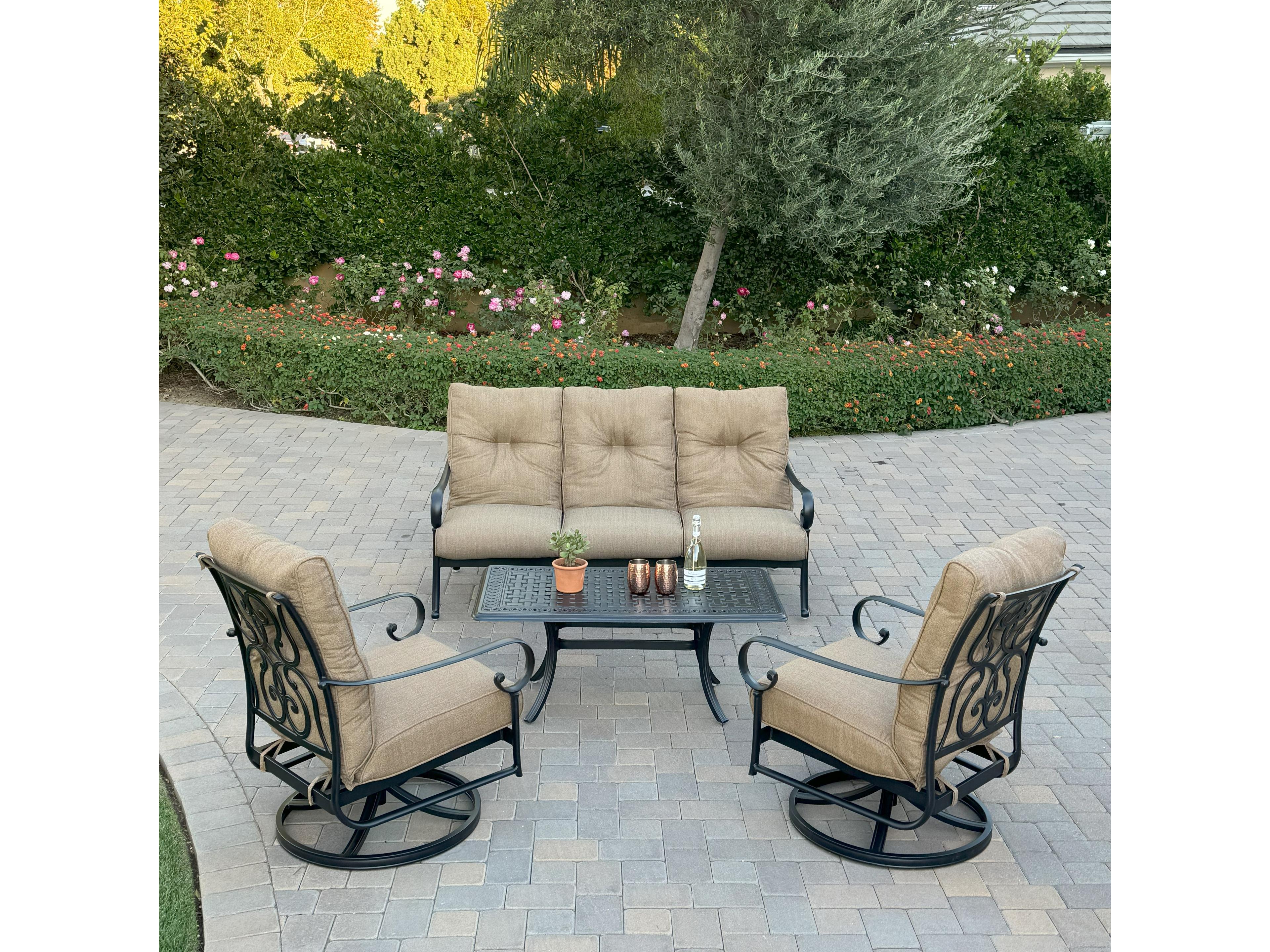 Darlee Outdoor Living Santa Anita Cast Aluminum 4-Piece Conversation Set with Sunbrella Cushions