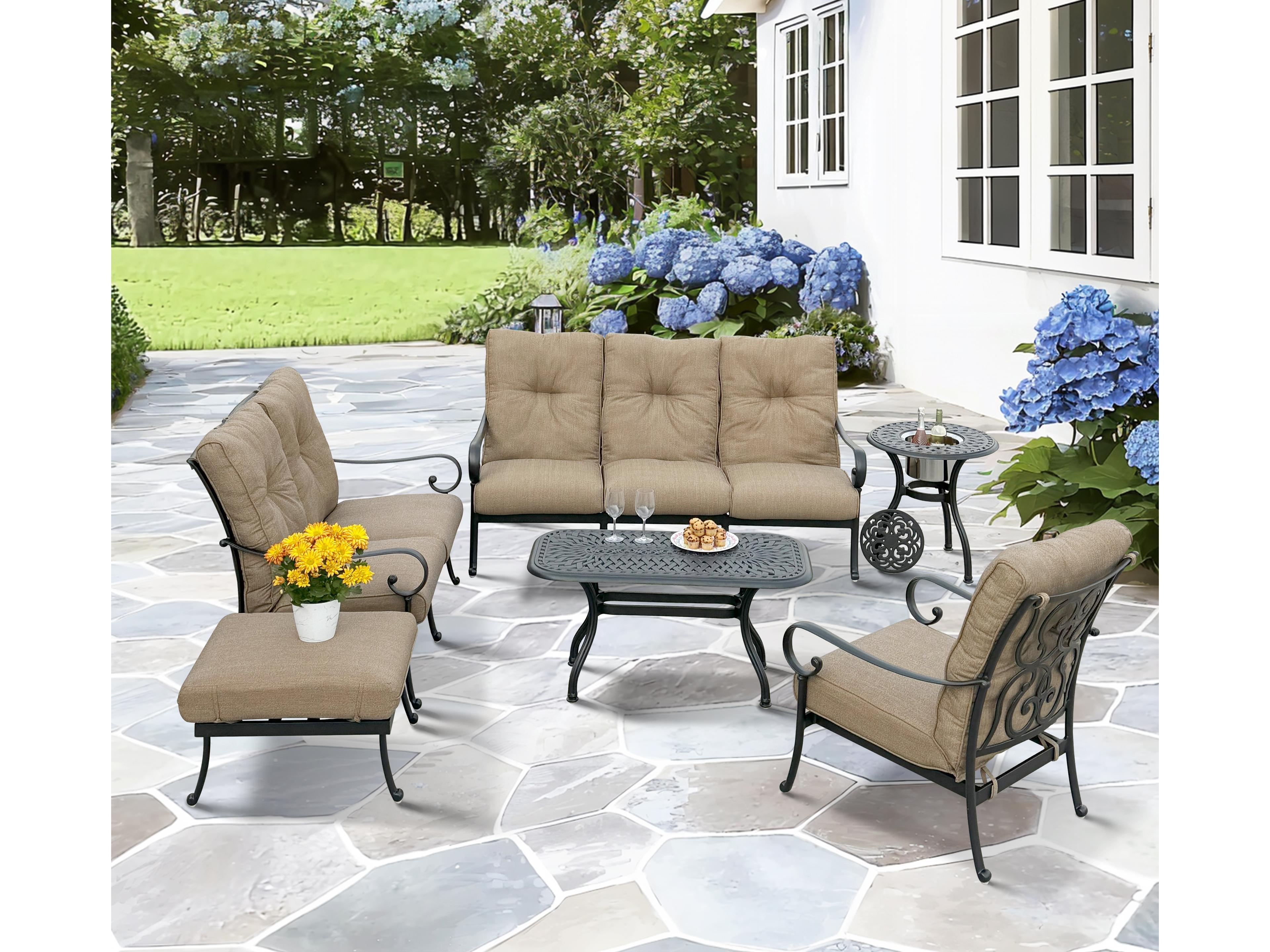 Santa Anita Cast Aluminum 6-Piece Conversation Set with Sunbrella Cushions