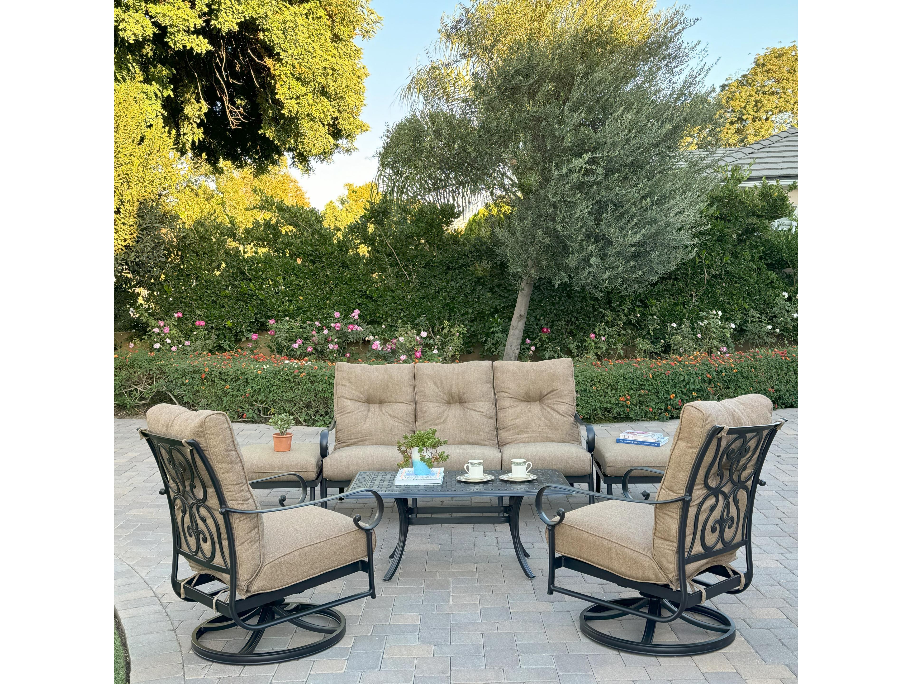 Santa Anita Cast Aluminum 6-Piece Conversation Set with Sunbrella Cushions