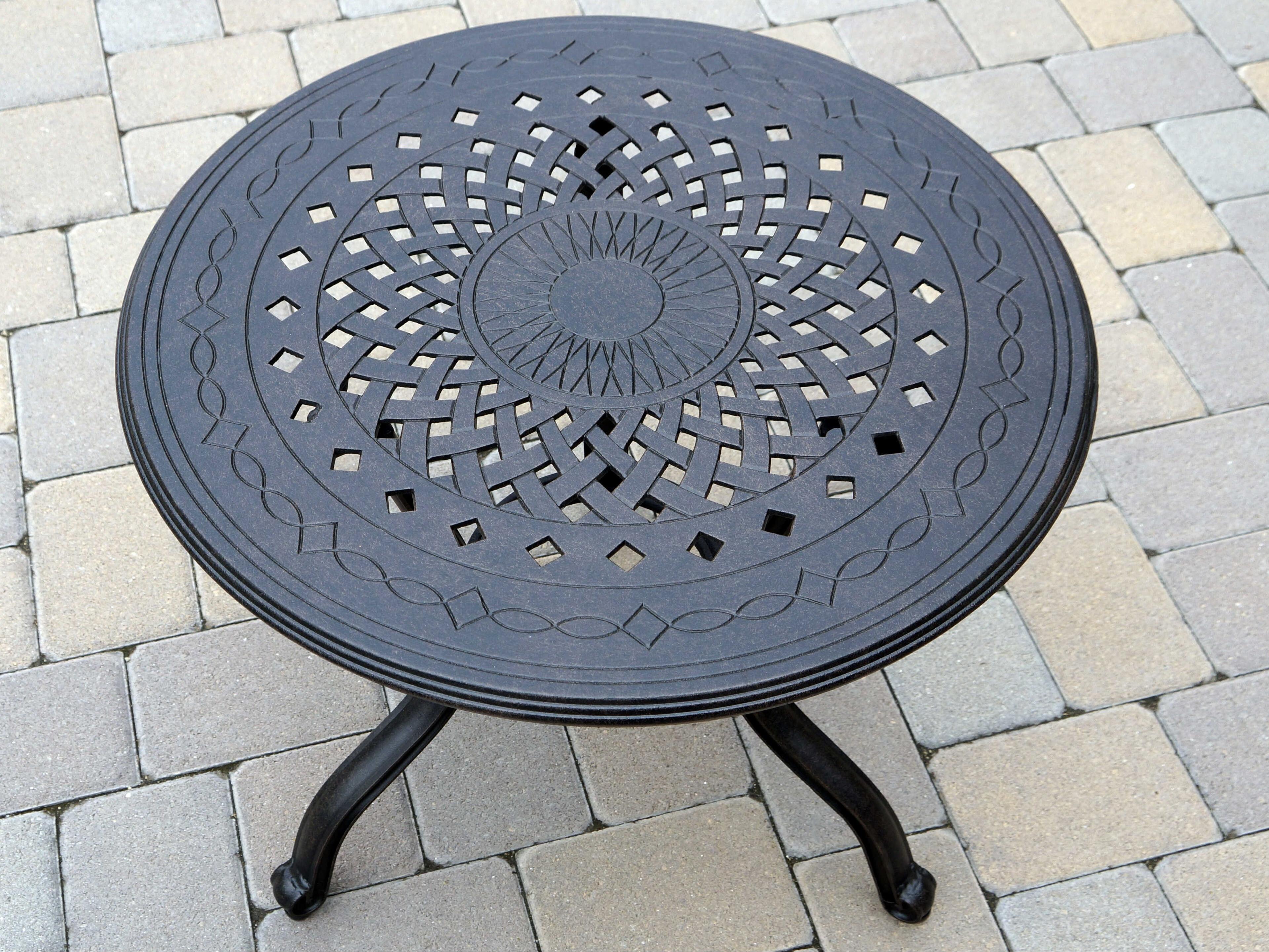 Darlee Outdoor Living Nassau Cast Aluminum Antique Bronze Lounge Set in Sesame Cushions and 24'' Wide Round End Table