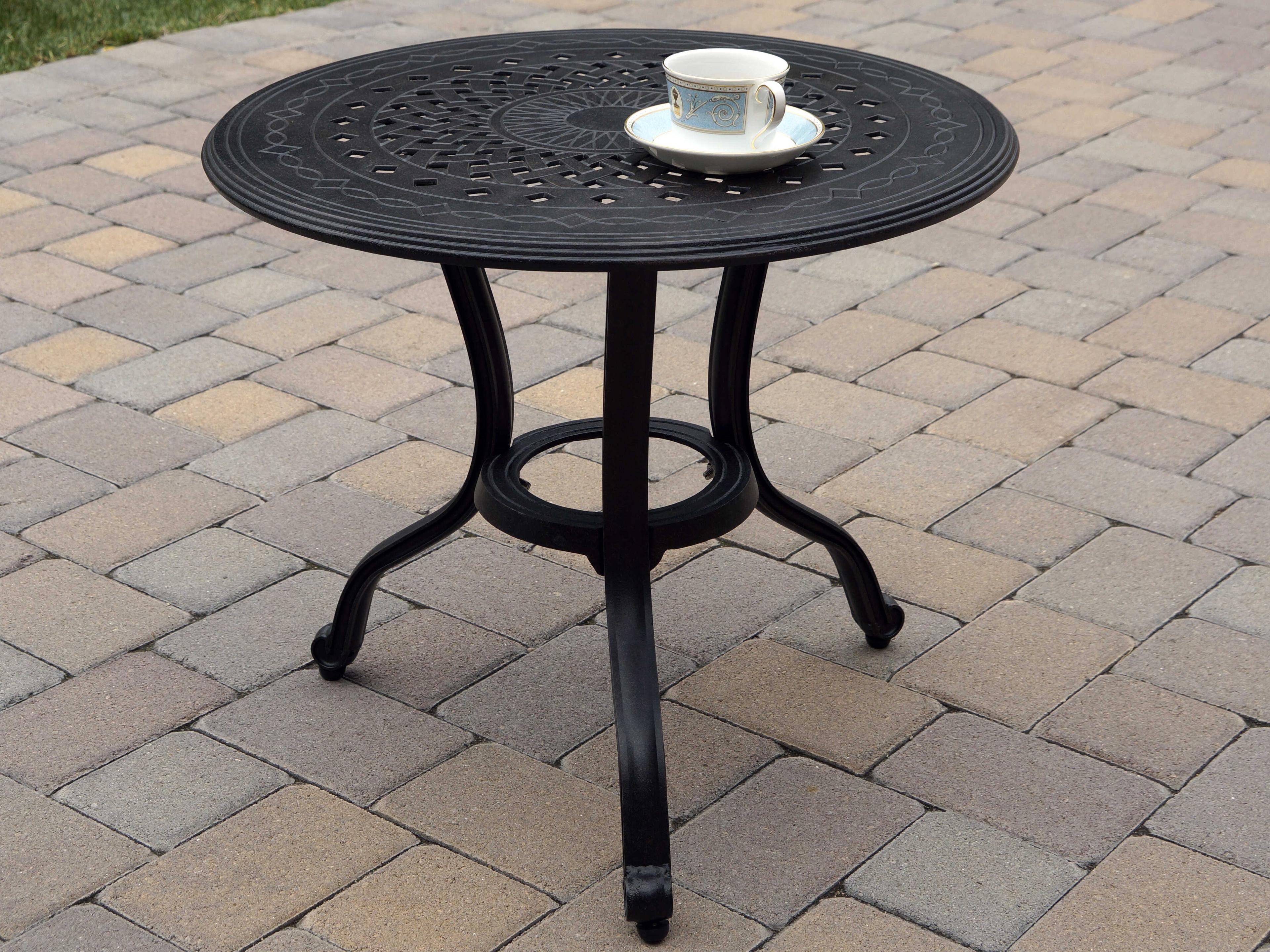 Darlee Outdoor Living Nassau Cast Aluminum Antique Bronze Lounge Set in Sesame Cushions and 24'' Wide Round End Table