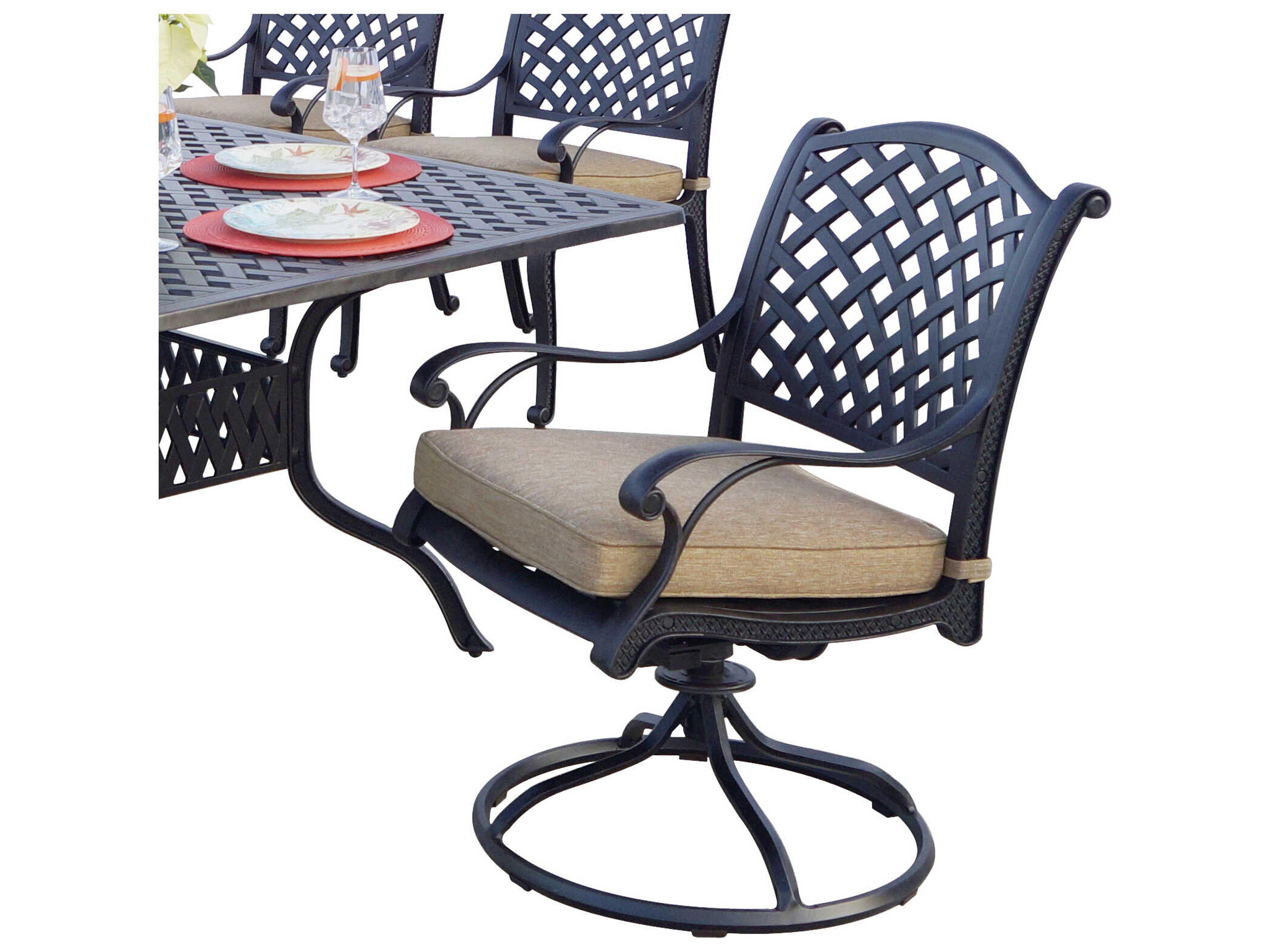 Darlee Outdoor Living Standard Nassau Cast Aluminum Antique Bronze Swivel Rocker Dining Arm Chair Set of 4