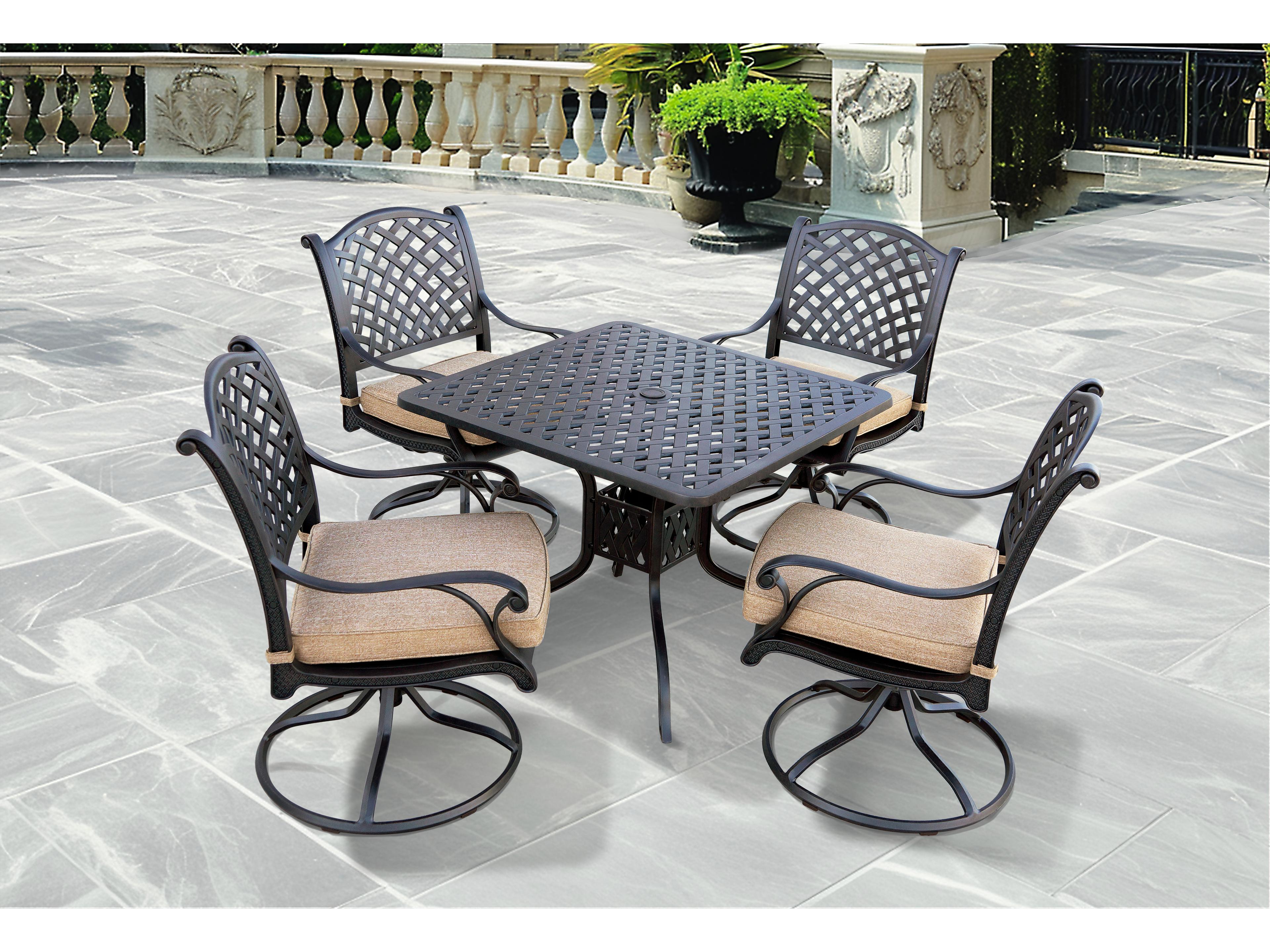 Nassau Cast Aluminum Antique Bronze 5 Piece Dining Set with 36'' Wide Square Dining Table