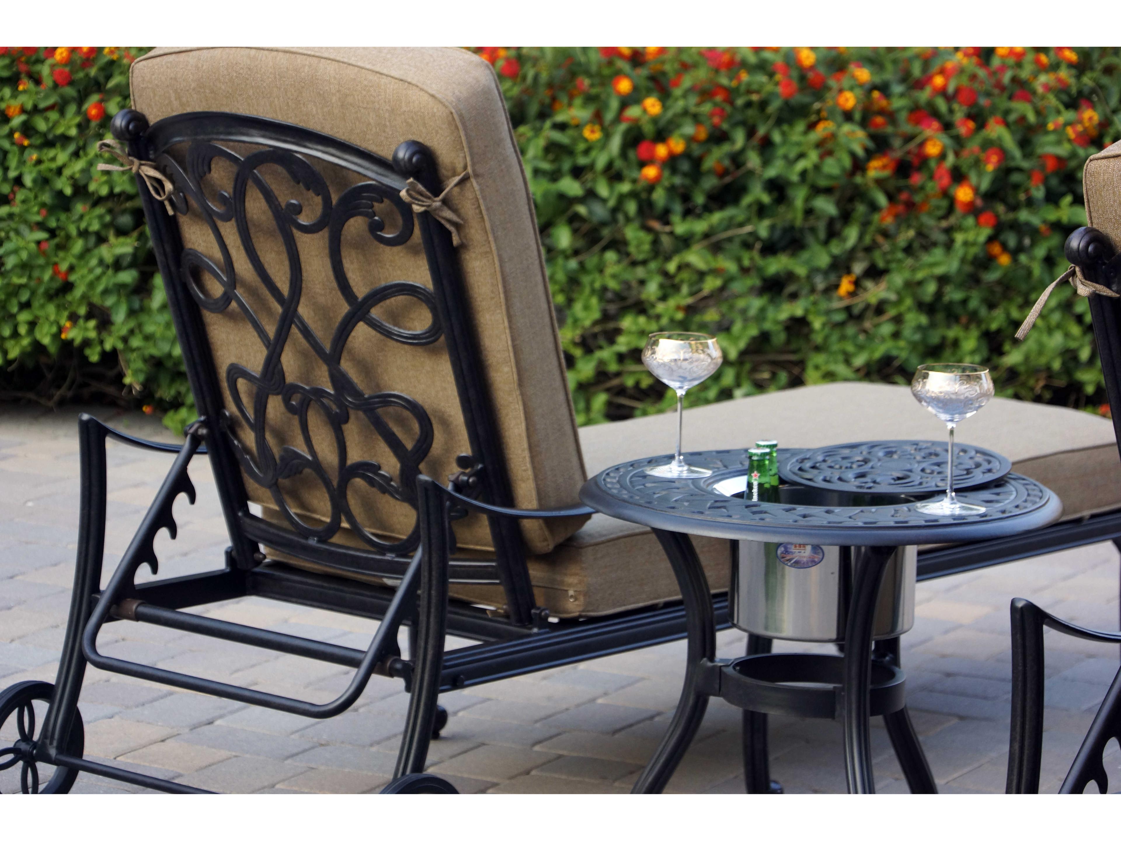 Darlee Outdoor Living Santa Monica Cast Aluminum Antique Bronze 3 Piece Lounge Set with Ice Bucket Insert