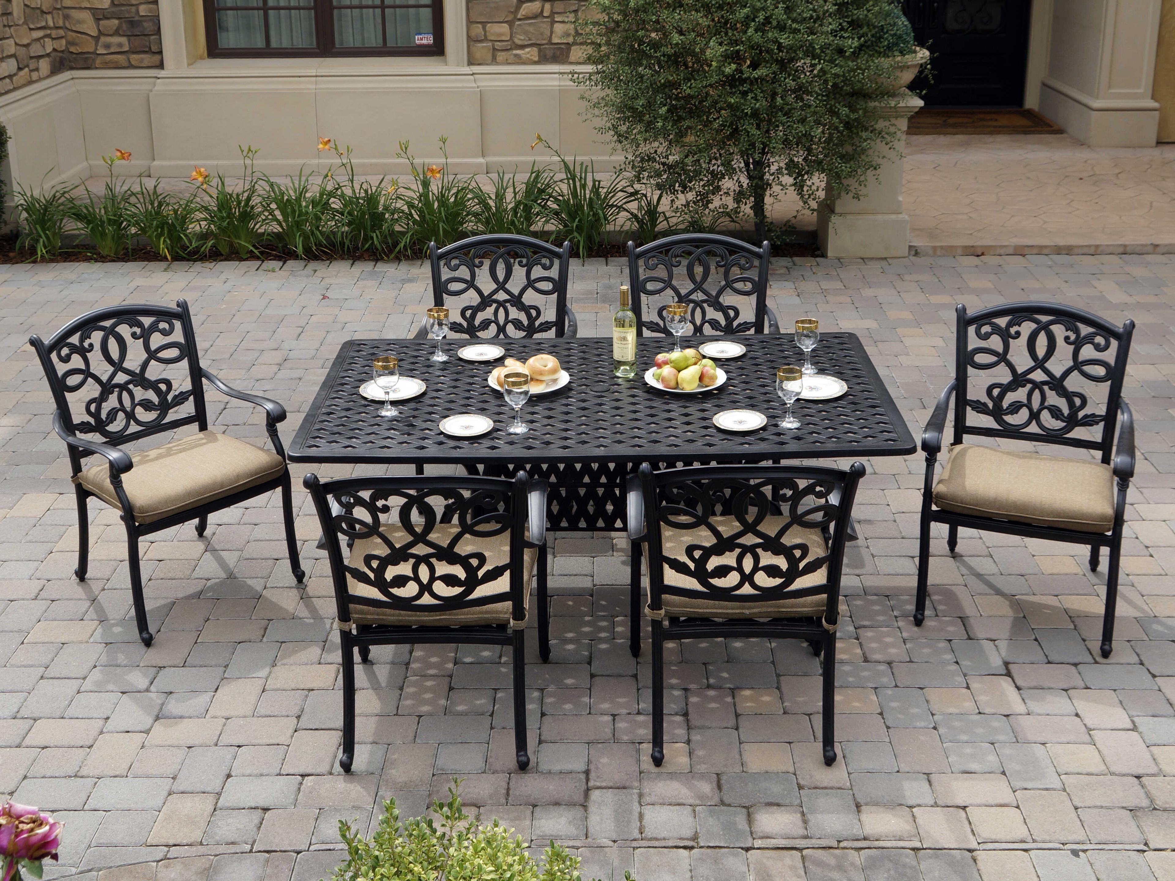 Santa Monica Cast Aluminum Antique Bronze 7 Piece Dining Set