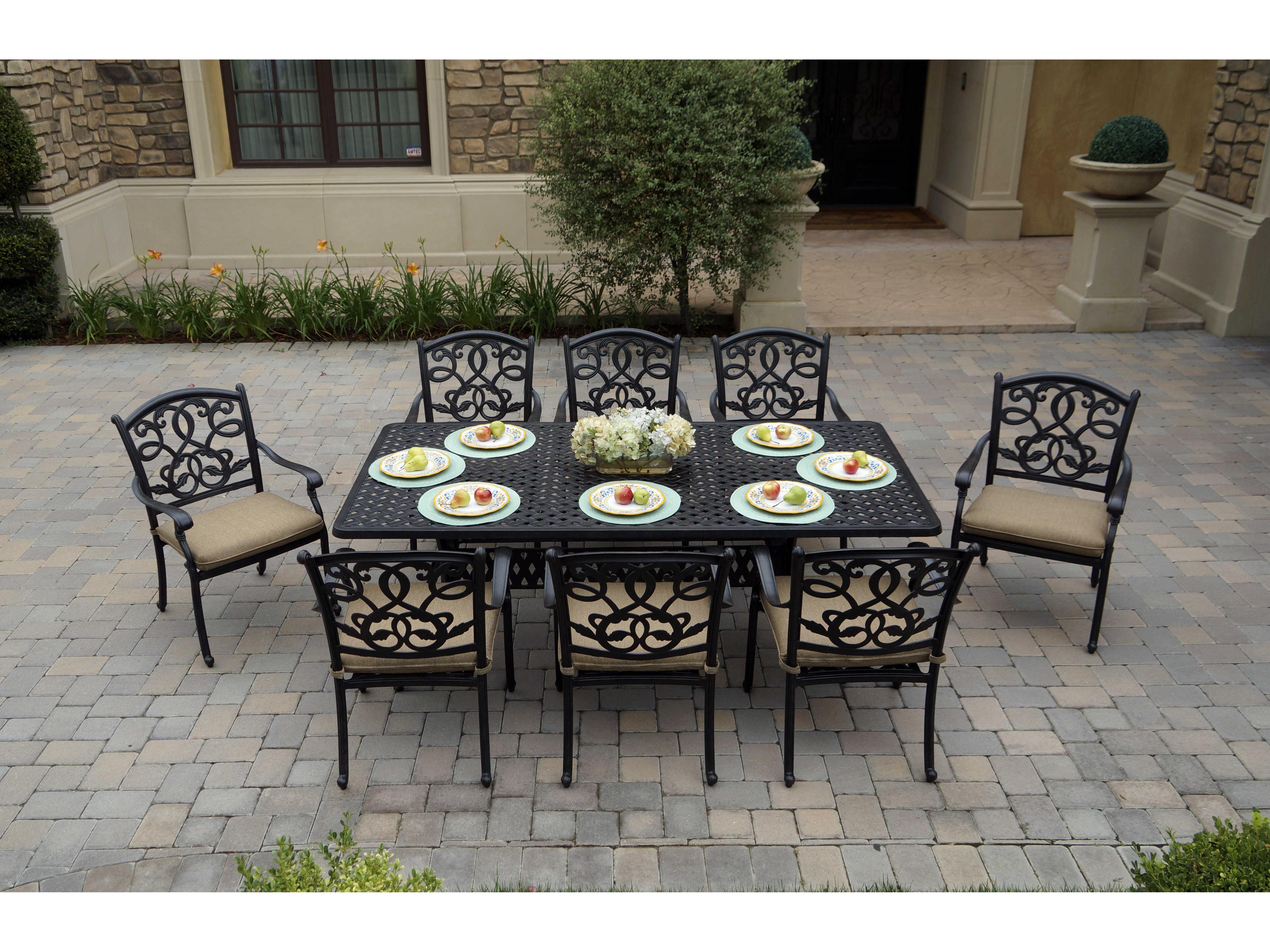 Santa Monica Cast Aluminum Antique Bronze 9 Piece Dining Set