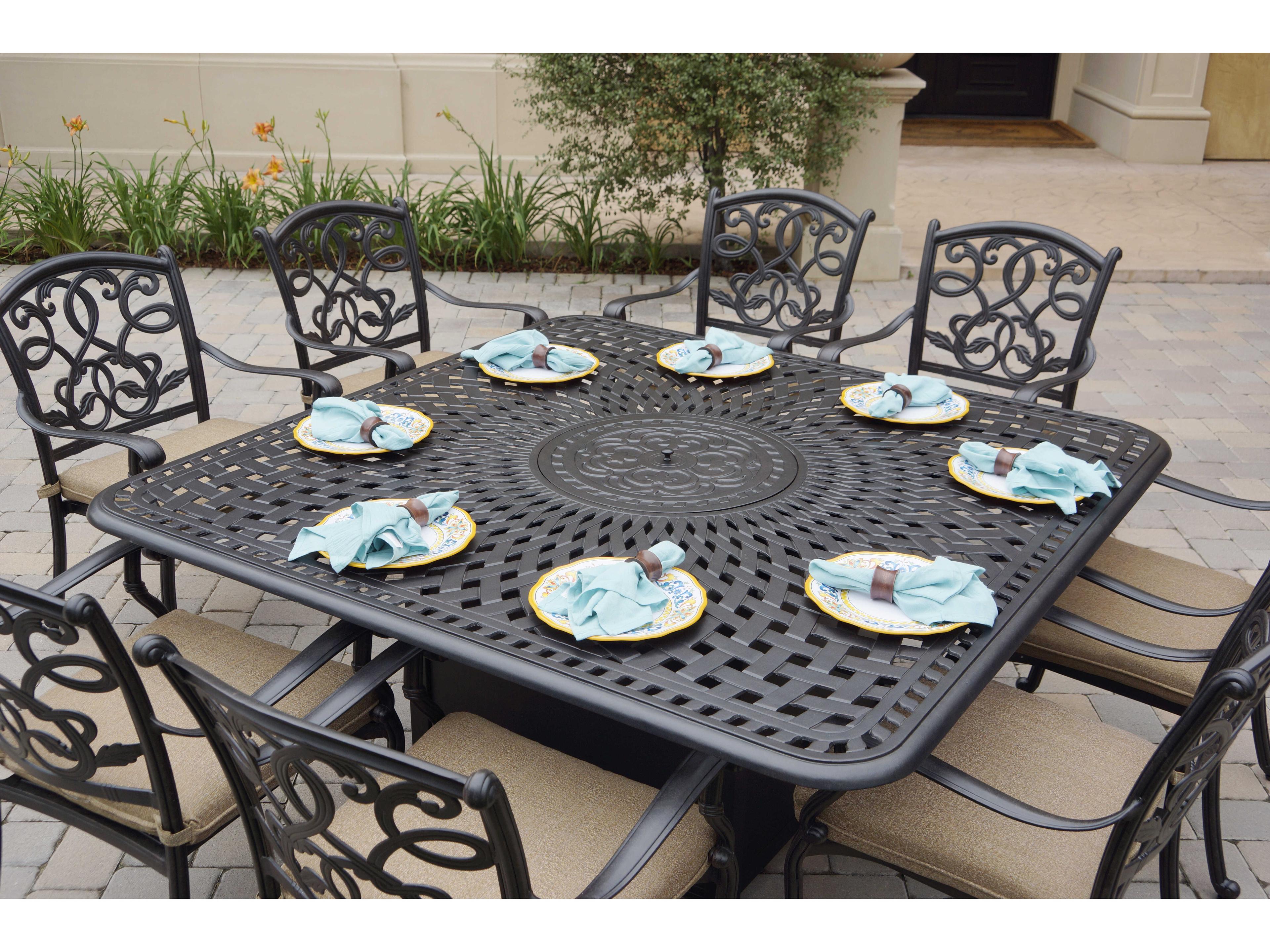 Darlee Outdoor Living Santa Monica Cast Aluminum Antique Bronze 9 Piece Fire Pit Dining Set