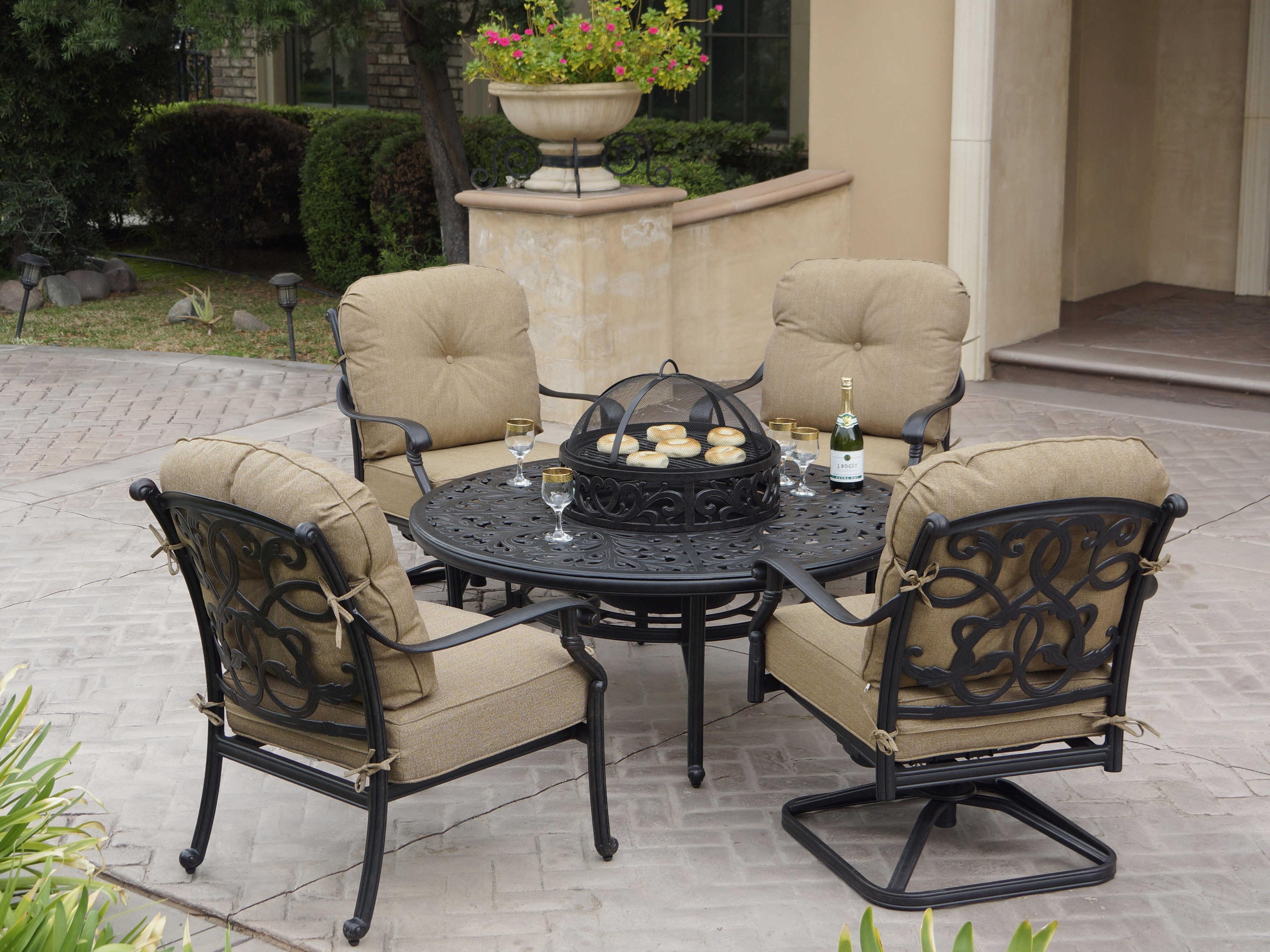 Santa Monica Cast Aluminum Antique Bronze 5 Piece BBQ Fire Pit Lounge Set