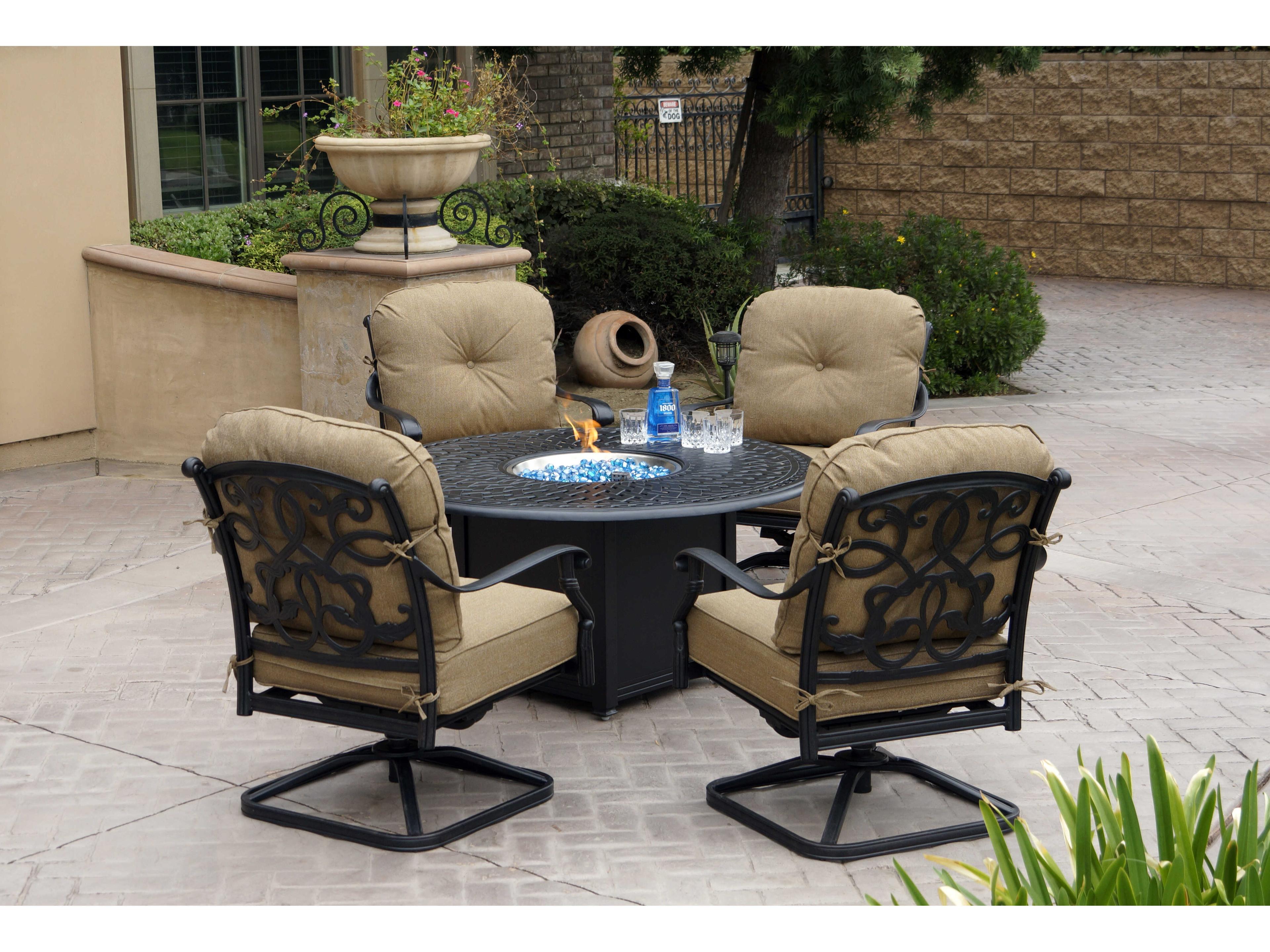 Santa Monica Cast Aluminum Antique Bronze 5 Piece Fire Pit Lounge Set