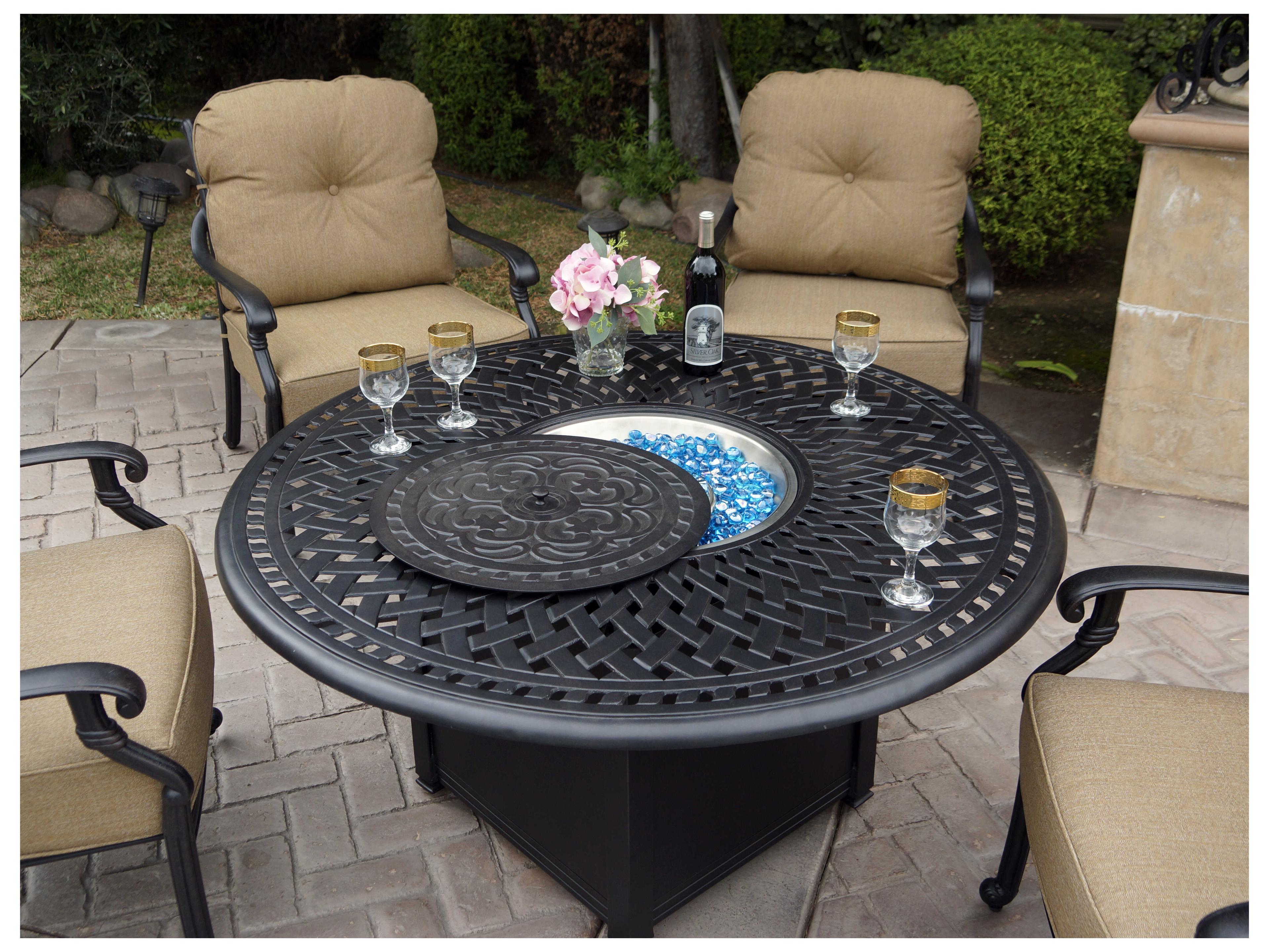 Darlee Outdoor Living Santa Monica Cast Aluminum Antique Bronze 5 Piece Fire Pit Lounge Set