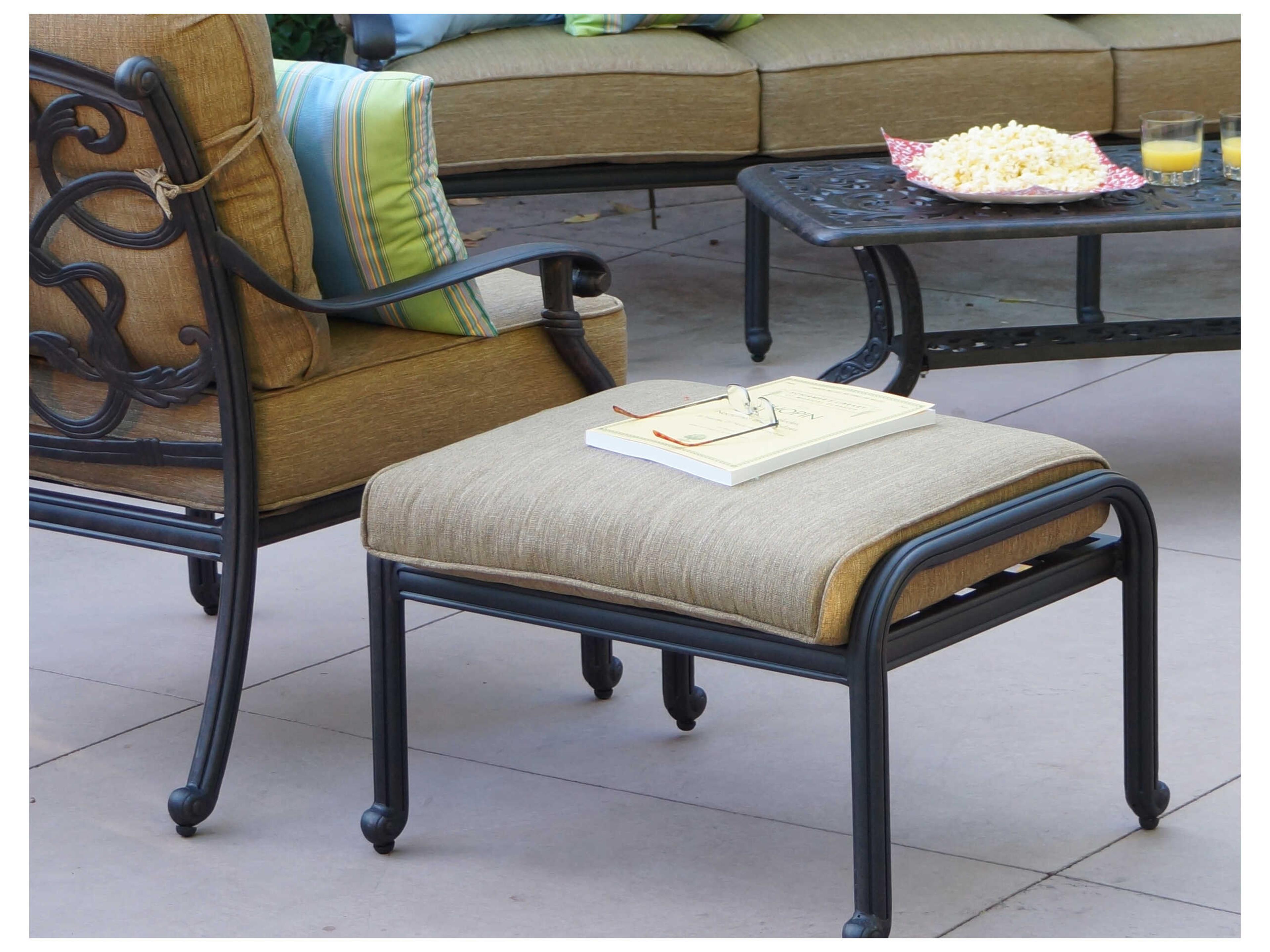 Darlee Outdoor Living Santa Monica Cast Aluminum Antique Bronze Ottoman Set of 2