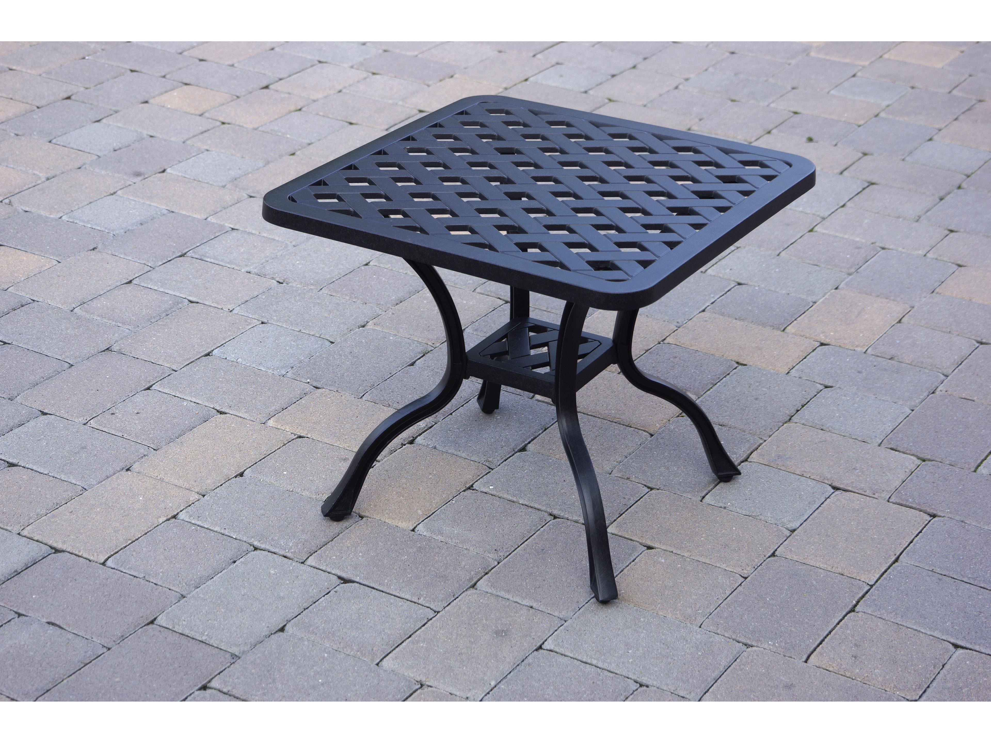 Darlee Outdoor Living Nassau Cast Aluminum Antique Bronze 3 Piece Lounge Set in Sesame Cushions with 21'' Wide Square End Table