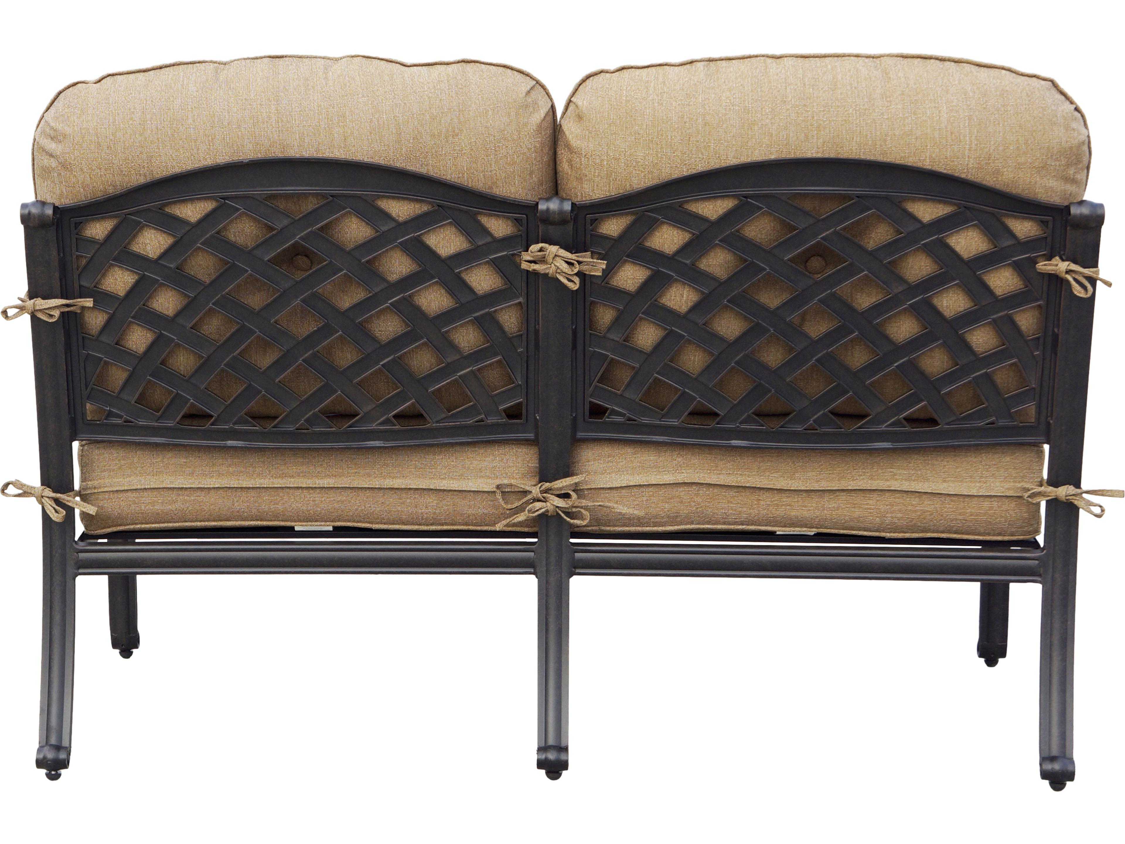 Darlee Outdoor Living Nassau Cast Aluminum Antique Bronze 4 Piece Lounge Set in Sesame Cushions with 46''W x 31''D Oval Coffee Table