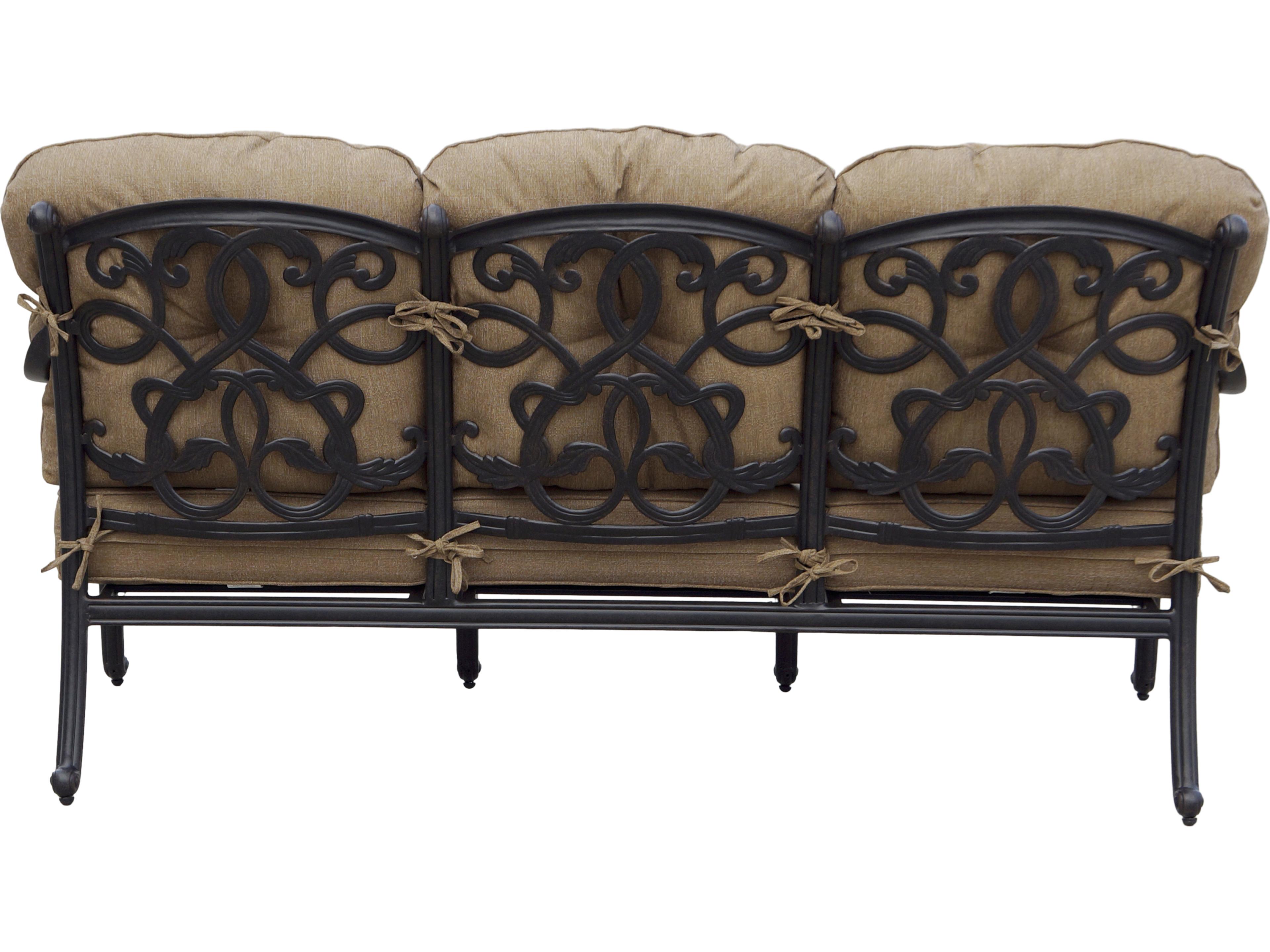 Darlee Outdoor Living Santa Monica Cast Aluminum Antique Bronze Series 30 4 Piece Lounge Set in Sesame Cushions with 42''W x 21''D Rectangular Coffee Table