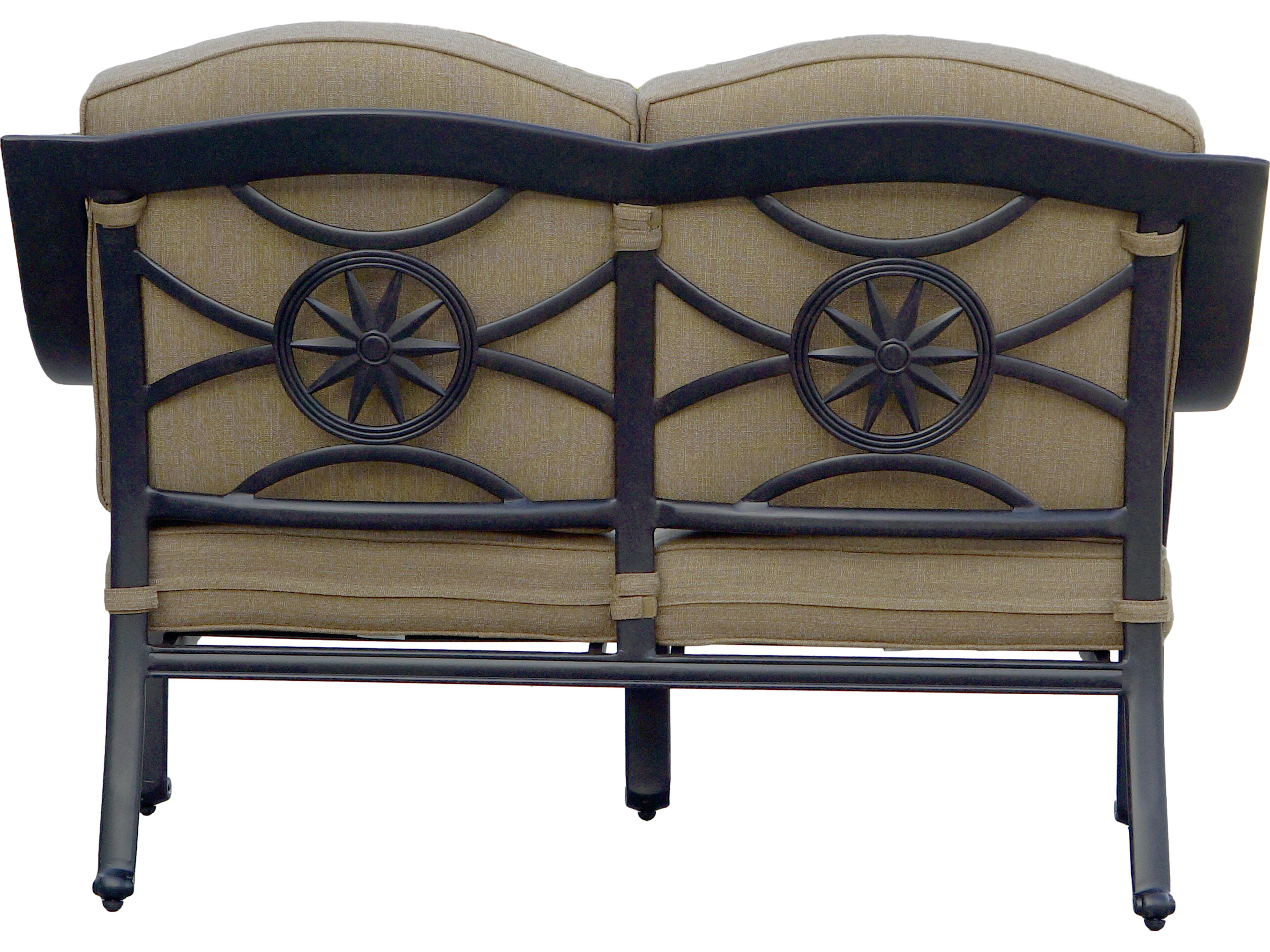 Darlee Outdoor Living Ten Star Antique Bronze Cast Aluminum 6 Piece Lounge Set in Sesame Cushions with 46''W x 31''D Rectangular Oval Coffee Table