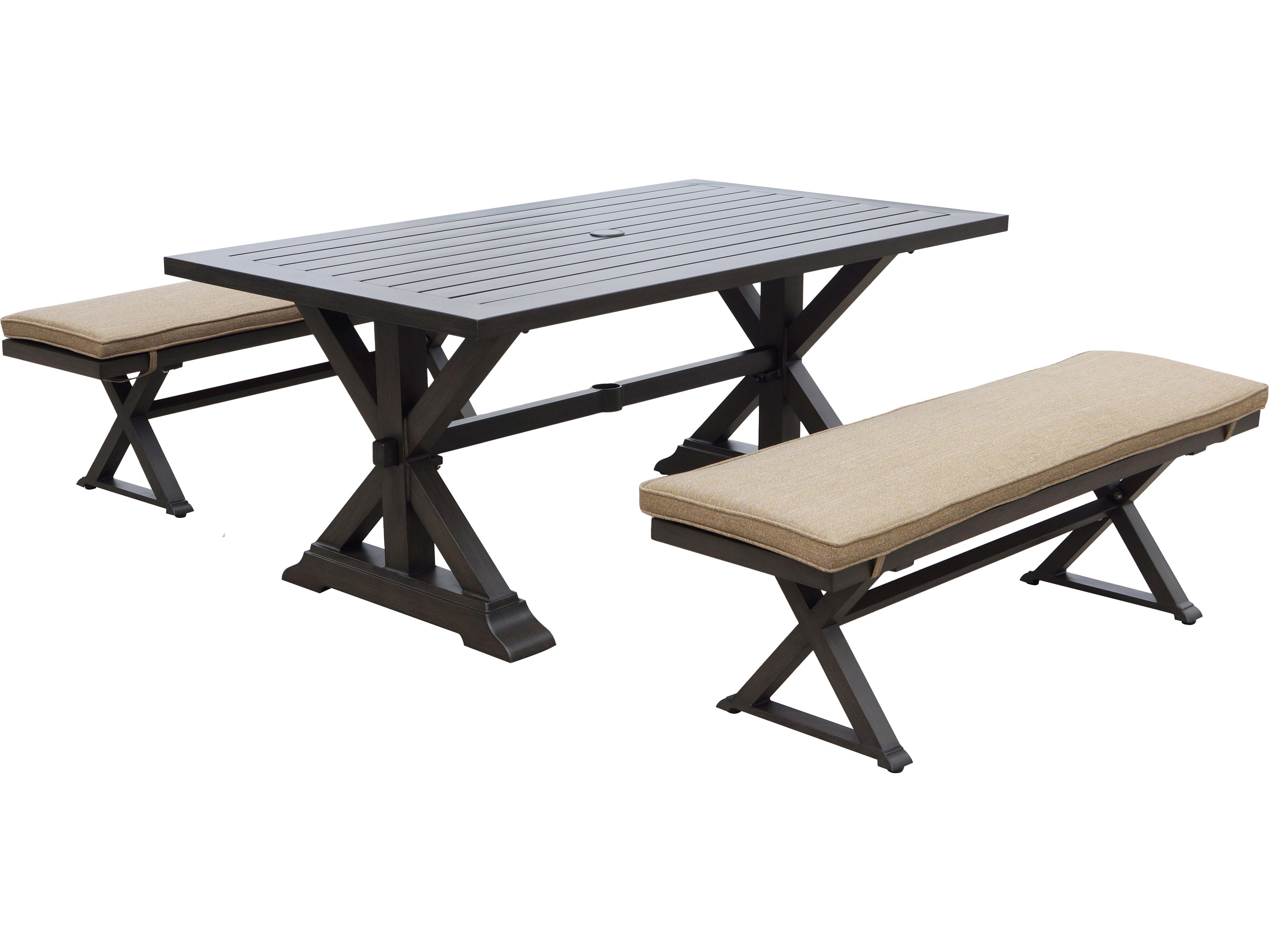 Brooklyn Aluminum Multibrown Bench in Sesame Cushions