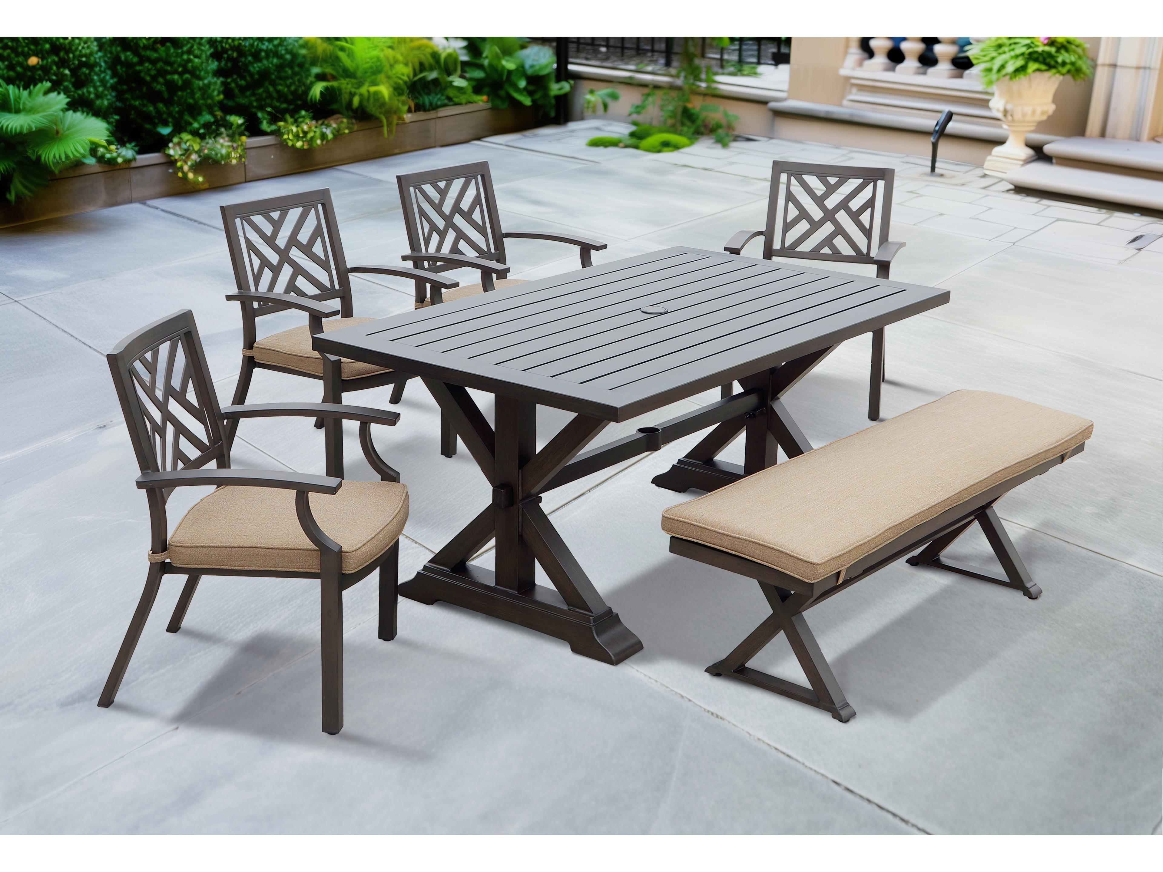 Brooklyn Aluminum Multibrown 6 Piece Dining Set with 67''W x 39''D Rectangular Dining Table