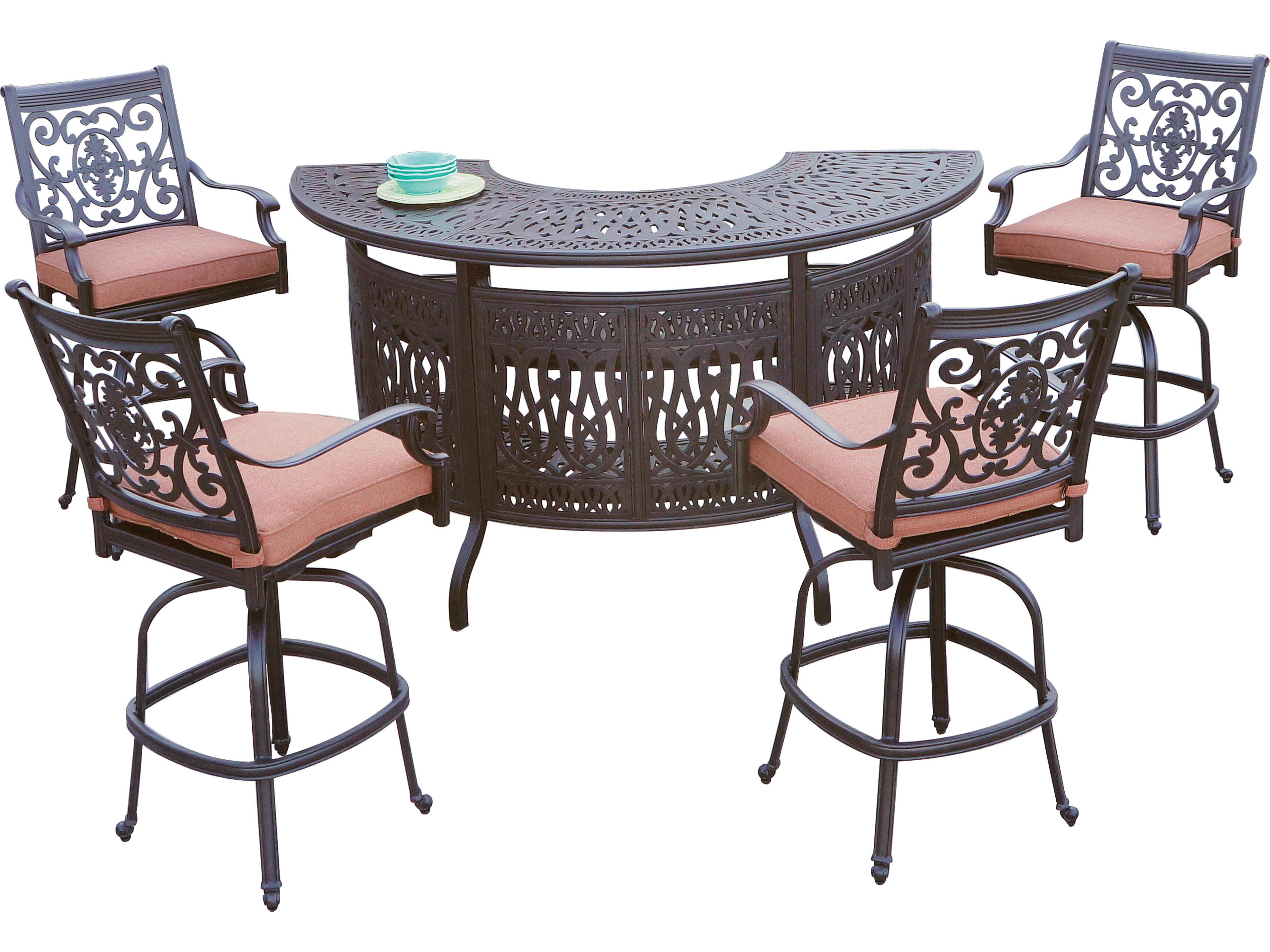 St. Cruz Cast Aluminum Antique Bronze 5 Piece Bar Set with Sesame Cushions with 75'' Party Bar