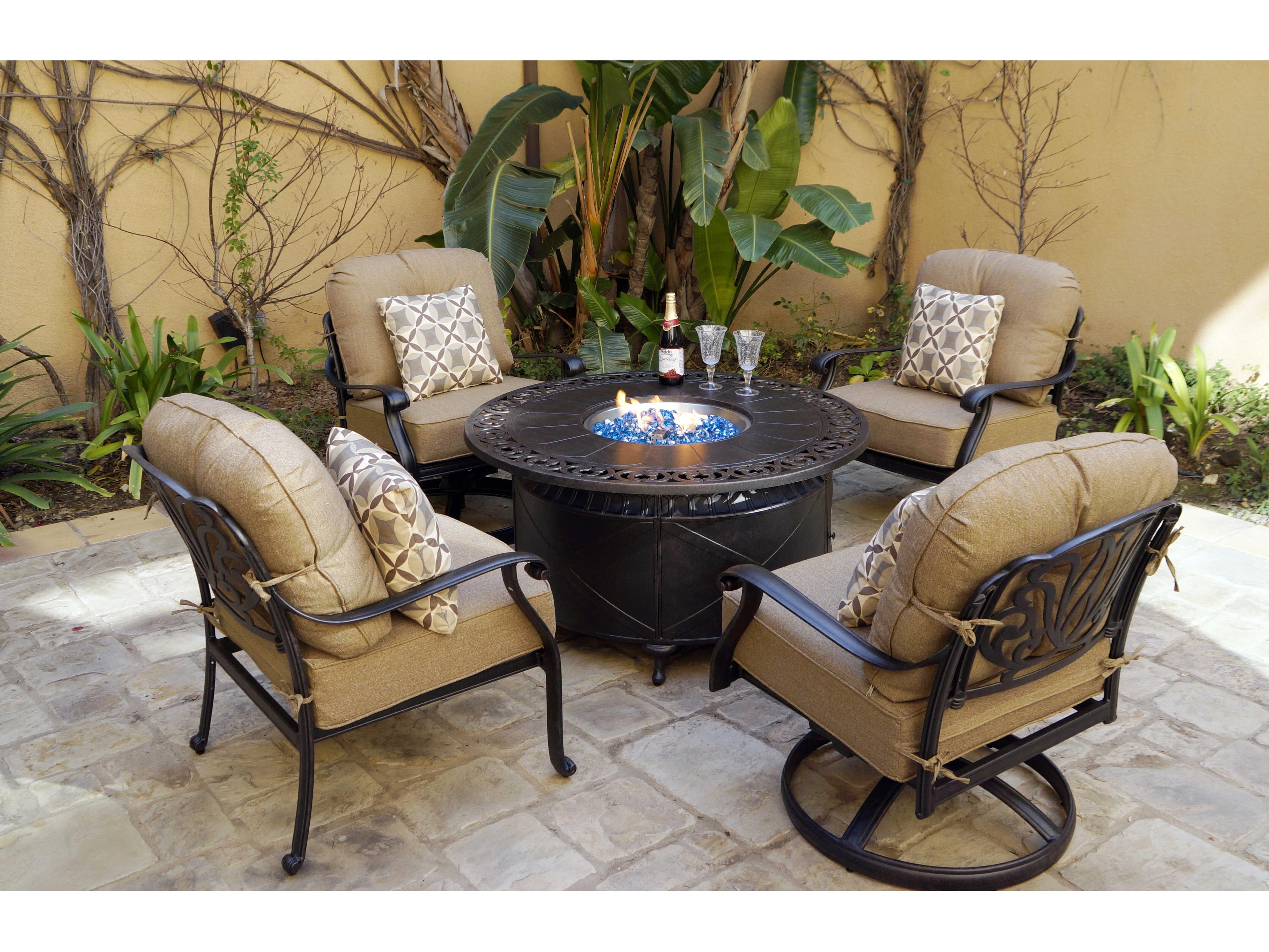 Elisabeth Cast Aluminum Antique Bronze 5 Piece Fire Pit Lounge Set
