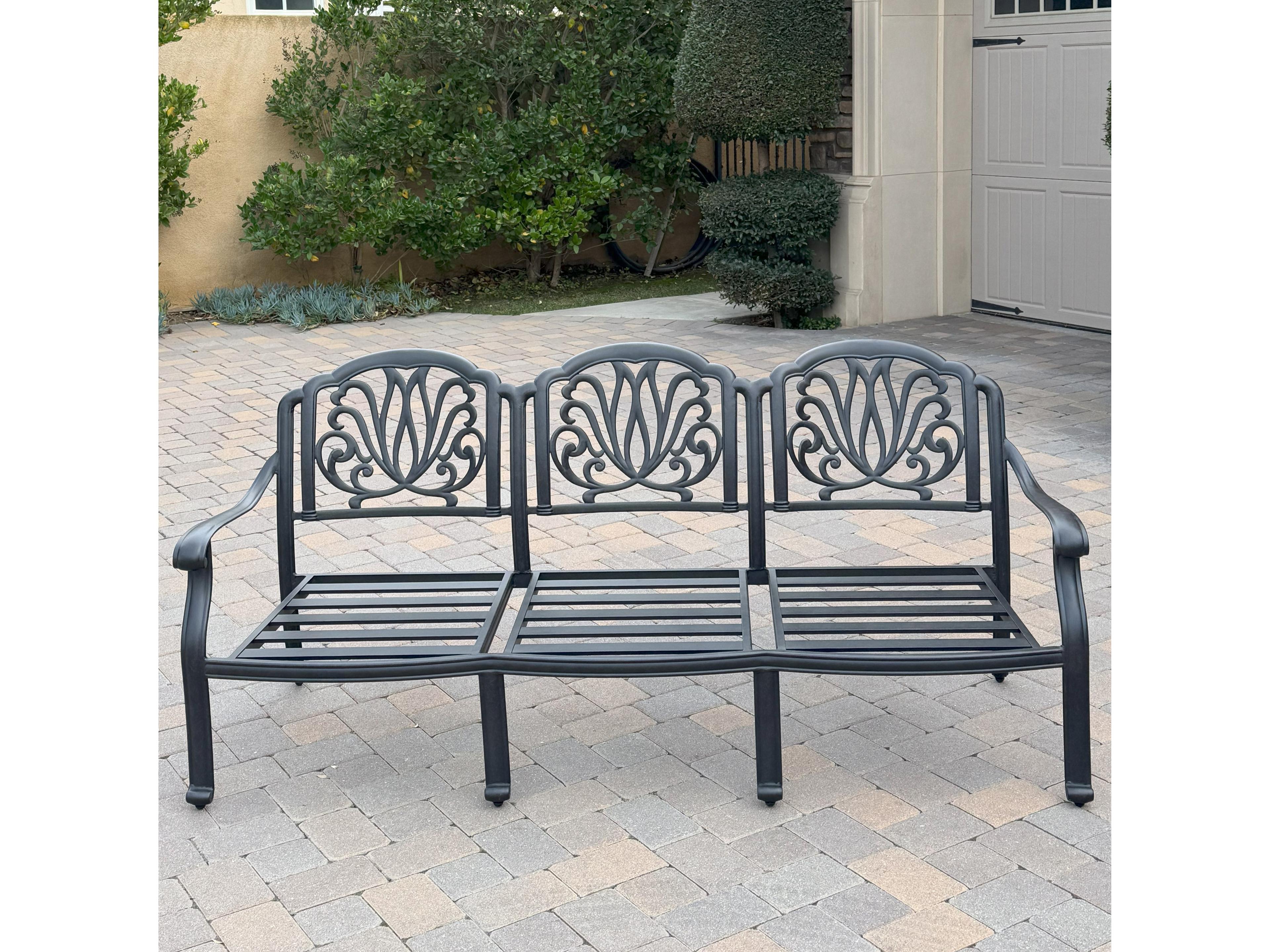 Darlee Outdoor Living Elisabeth Cast Aluminum 6-Piece Conversation Set with 49" x 35" Rectangular Fire Pit Chat Table