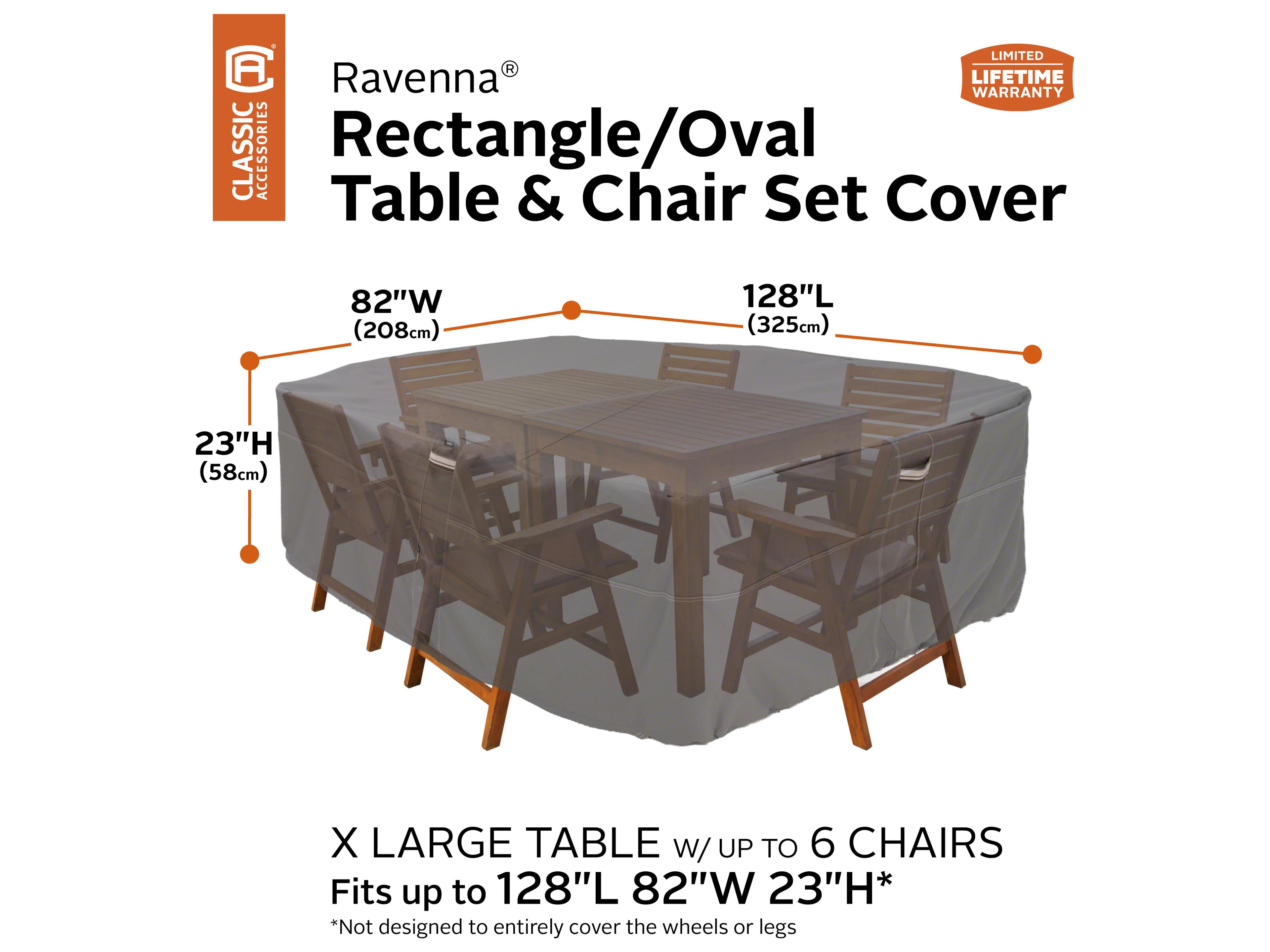 Duck Covers Ravenna Dark Taupe 128 Inch Rectangular/Oval Table & Chair Set Cover