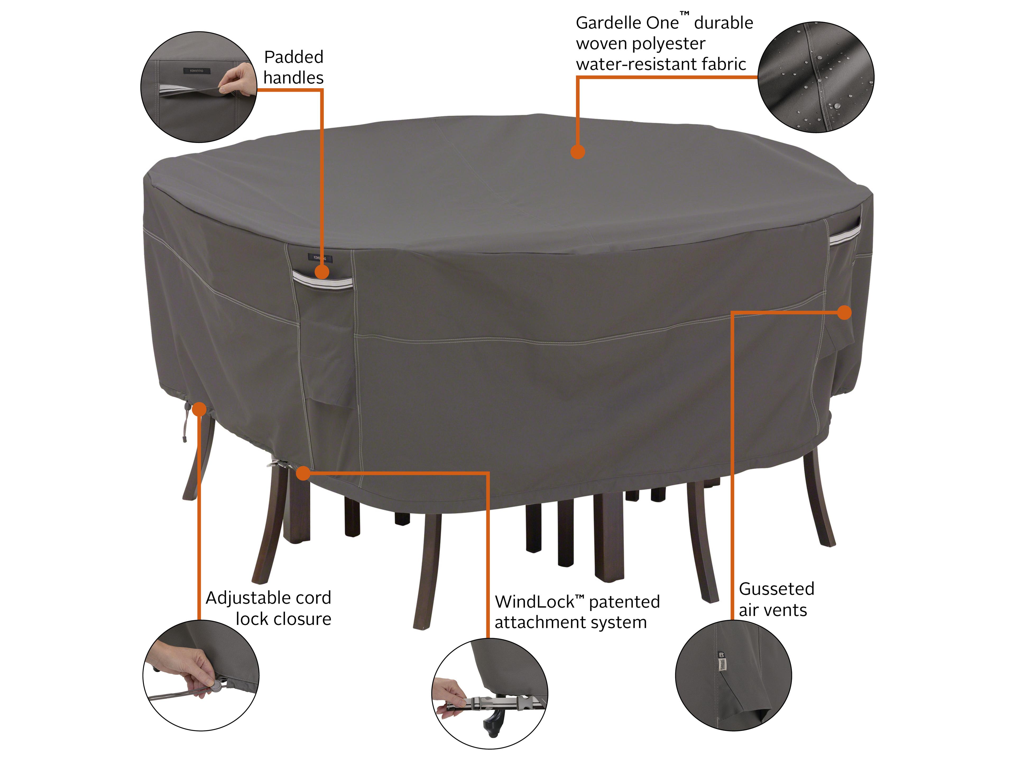 Duck Covers Ravenna Dark Taupe 90 Inch Round Table & Chair Set Cover