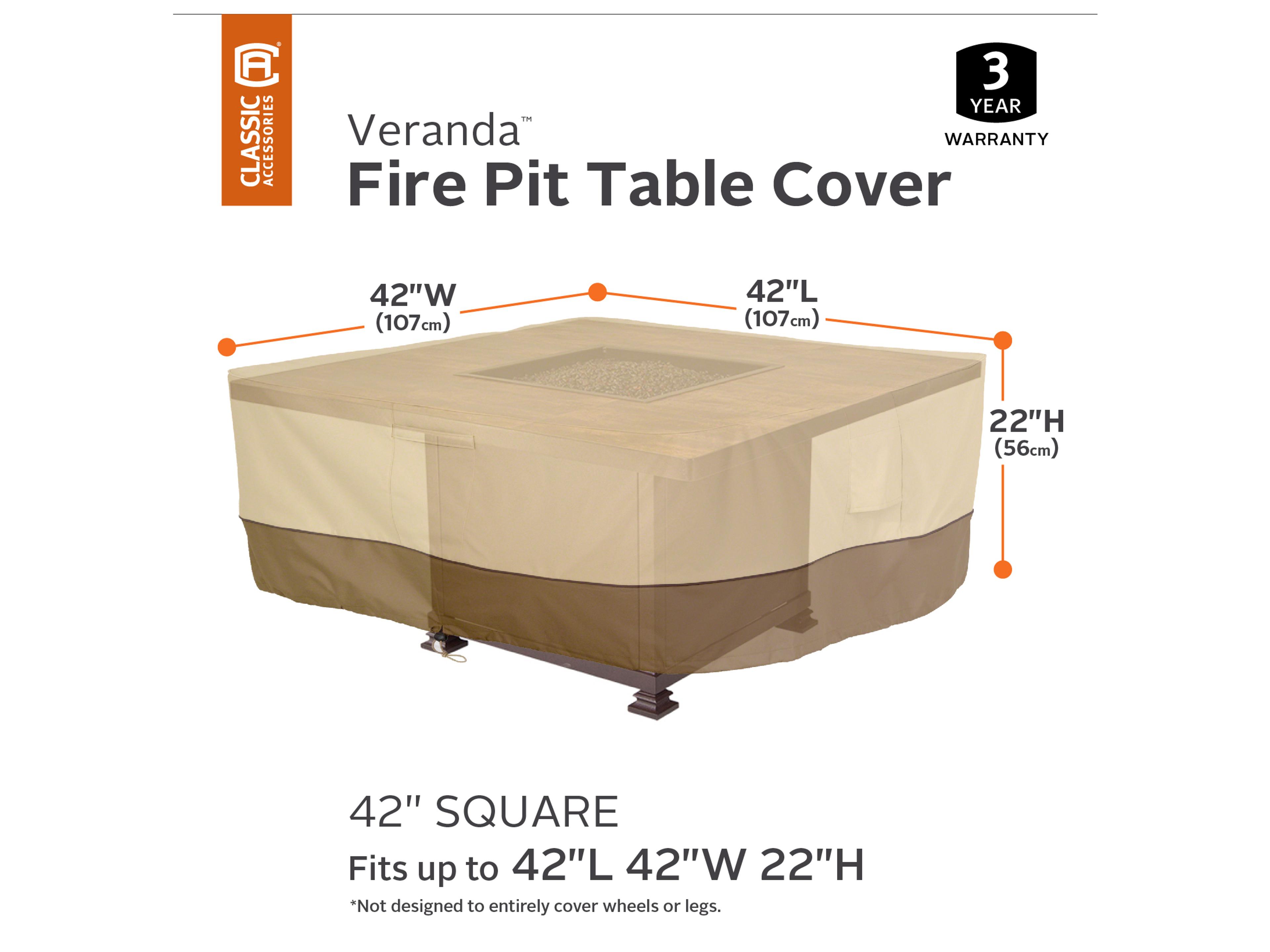 Duck Covers Veranda Pebble 42 Inch Square Fire Pit Table Cover