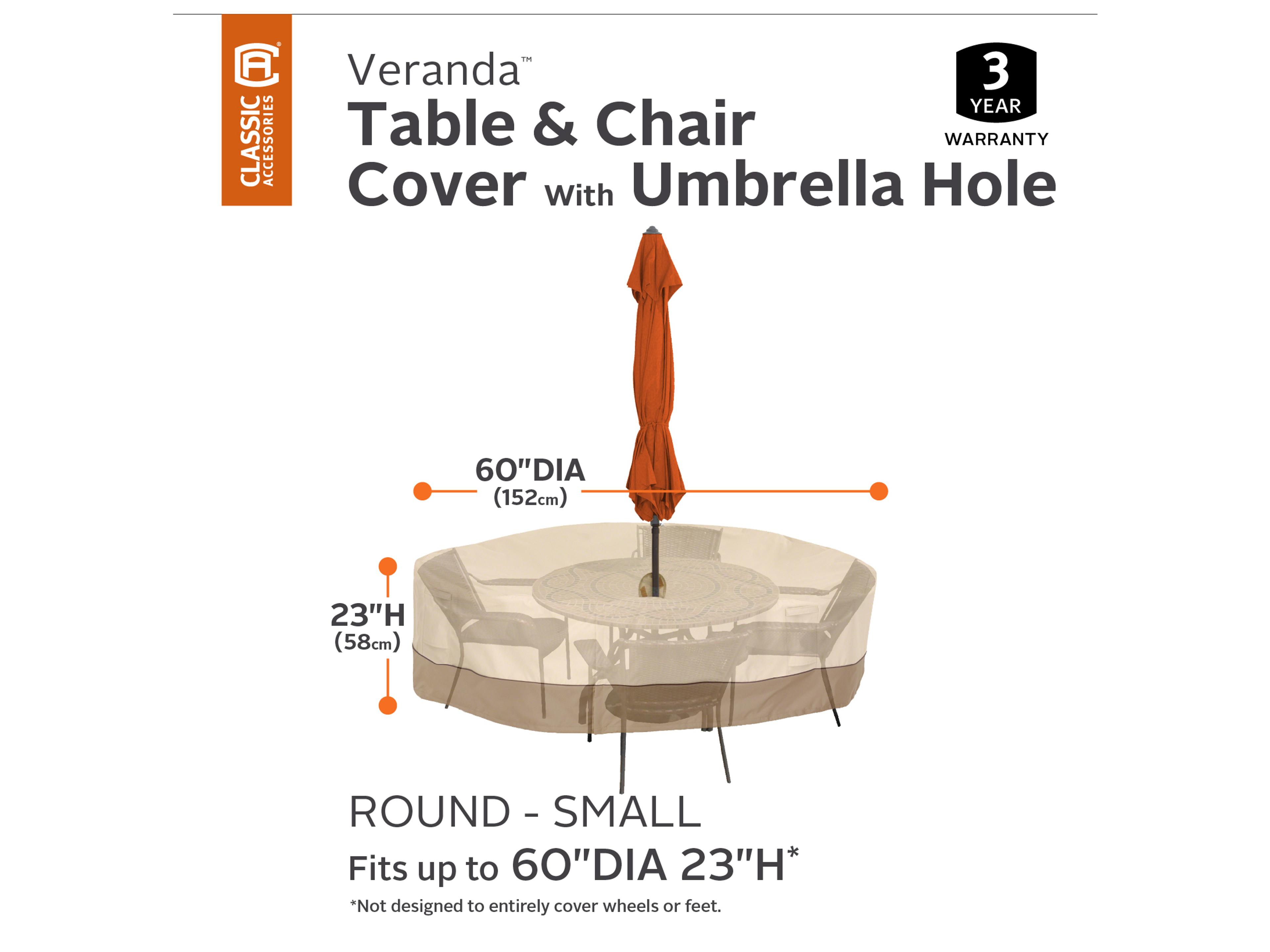 Duck Covers Veranda Pebble 62 Inch Small Rectangular Table & Chairs Cover with Umbrella Hole