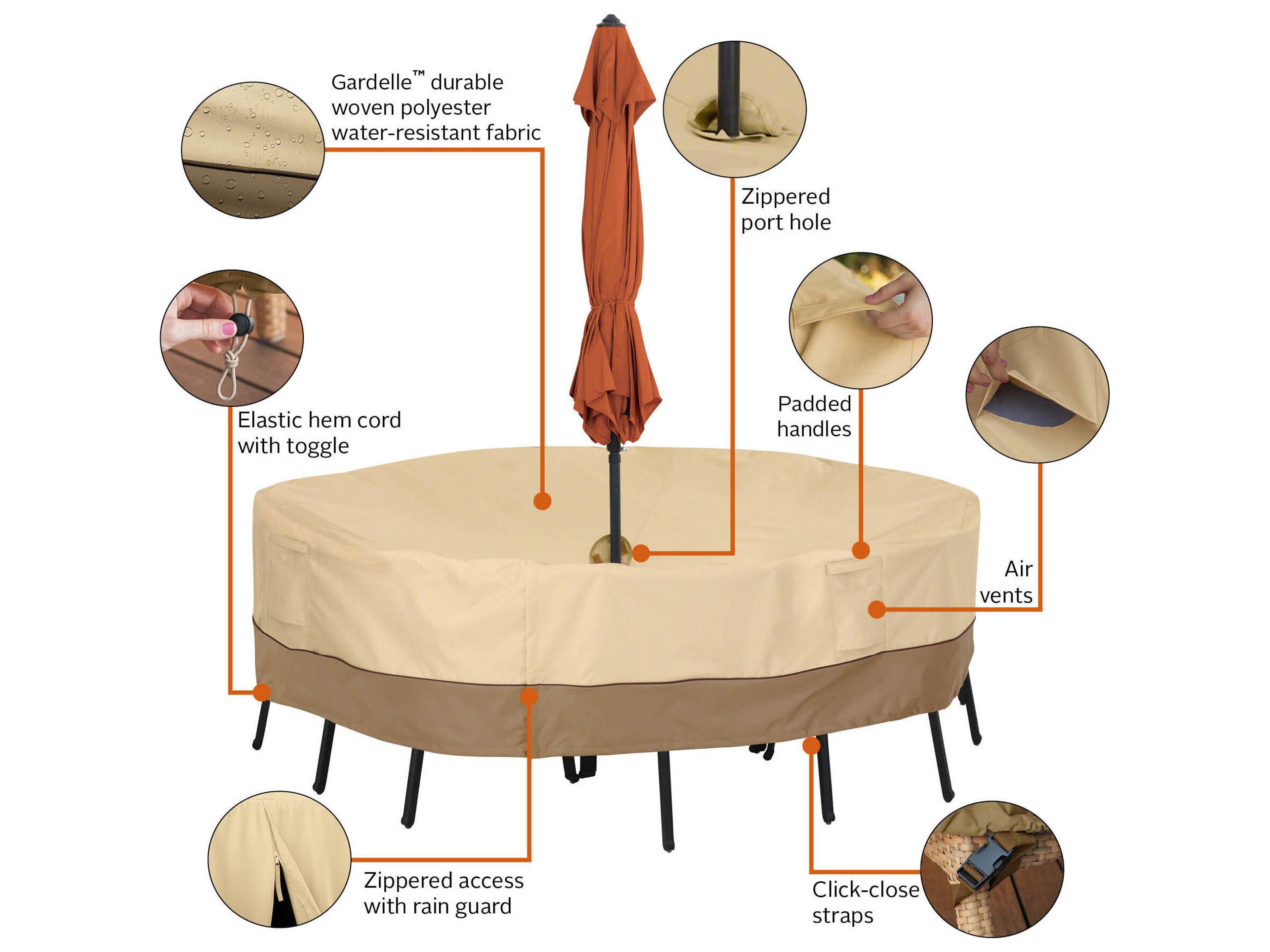 Duck Covers Veranda Pebble 62 Inch Small Rectangular Table & Chairs Cover with Umbrella Hole