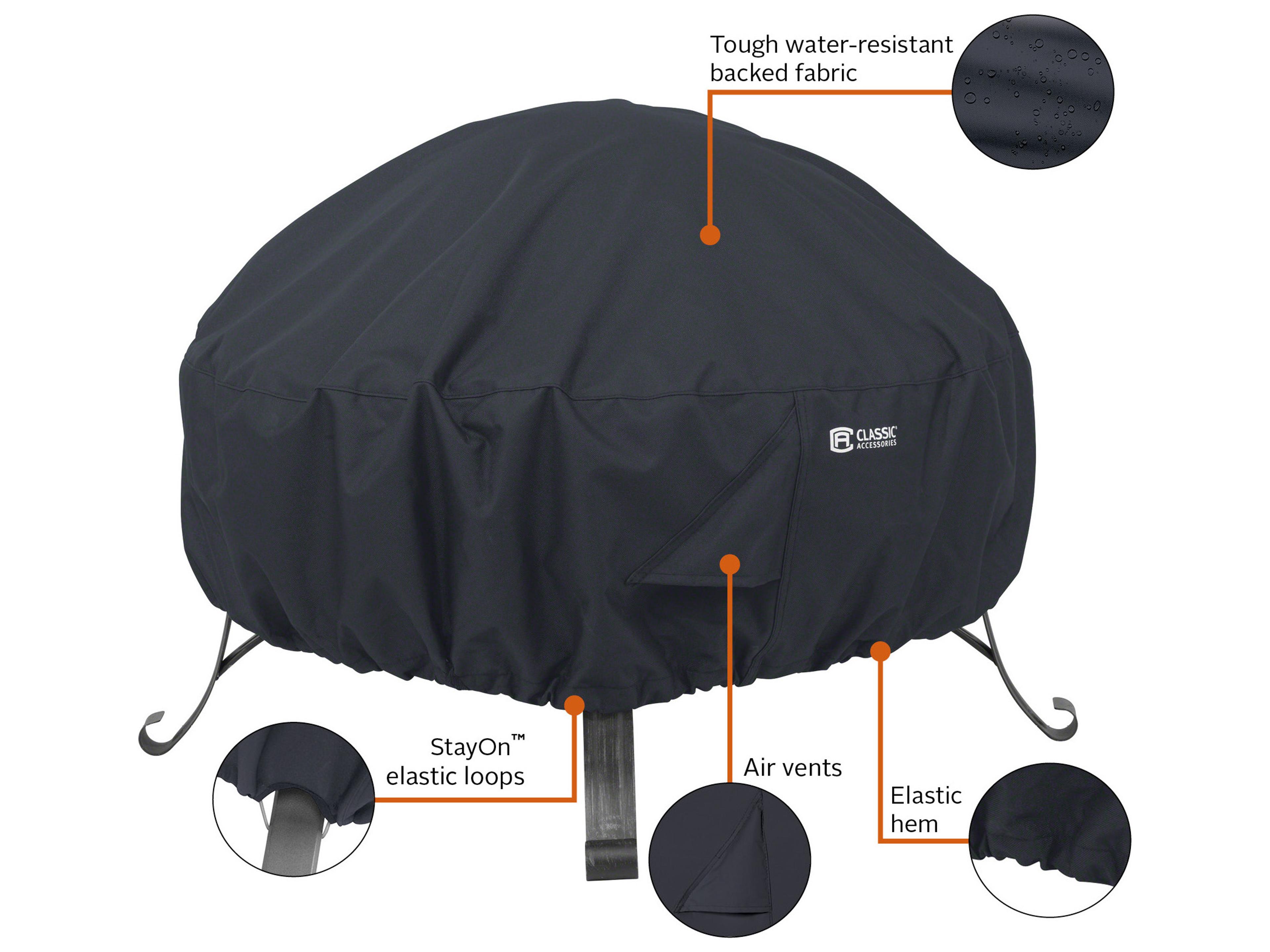 Duck Covers Classic Black 30 Inch Round Full Coverage Fire Pit Cover